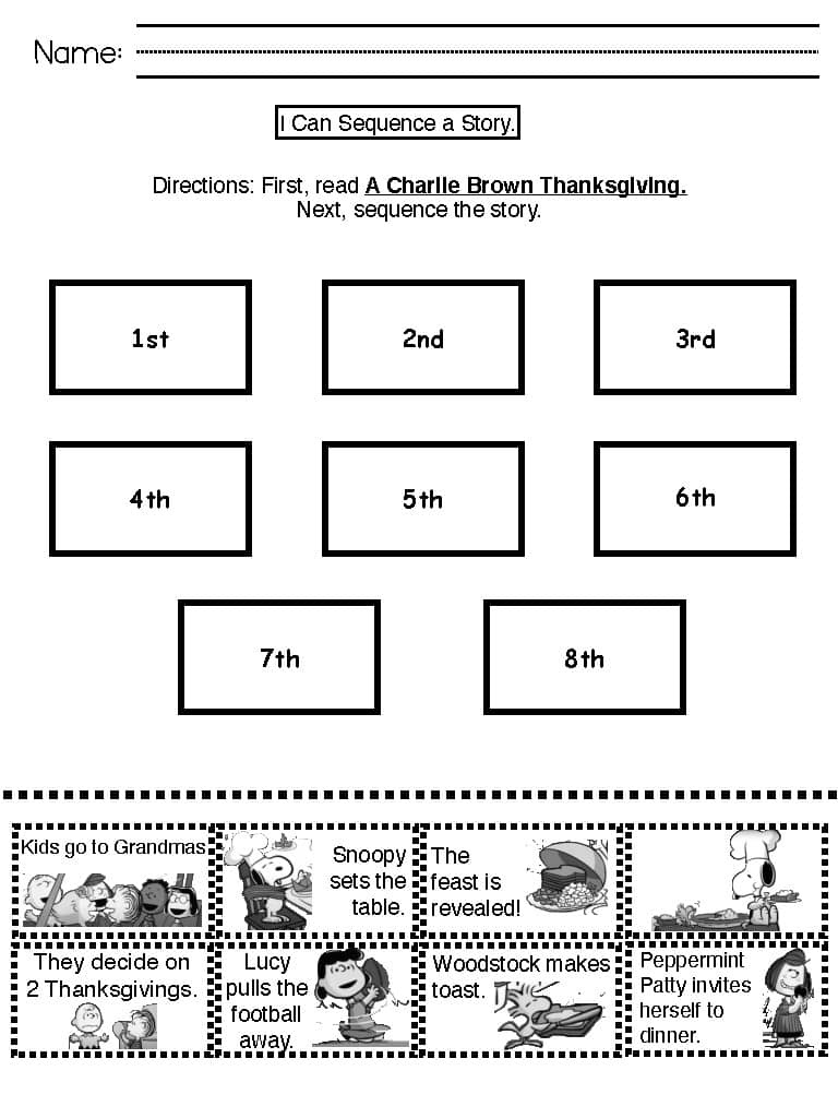 A Charlie Brown Thanksgiving Story Pack - Sequencing, Characters intended for A Charlie Brown Thanksgiving Math Worksheet Answers