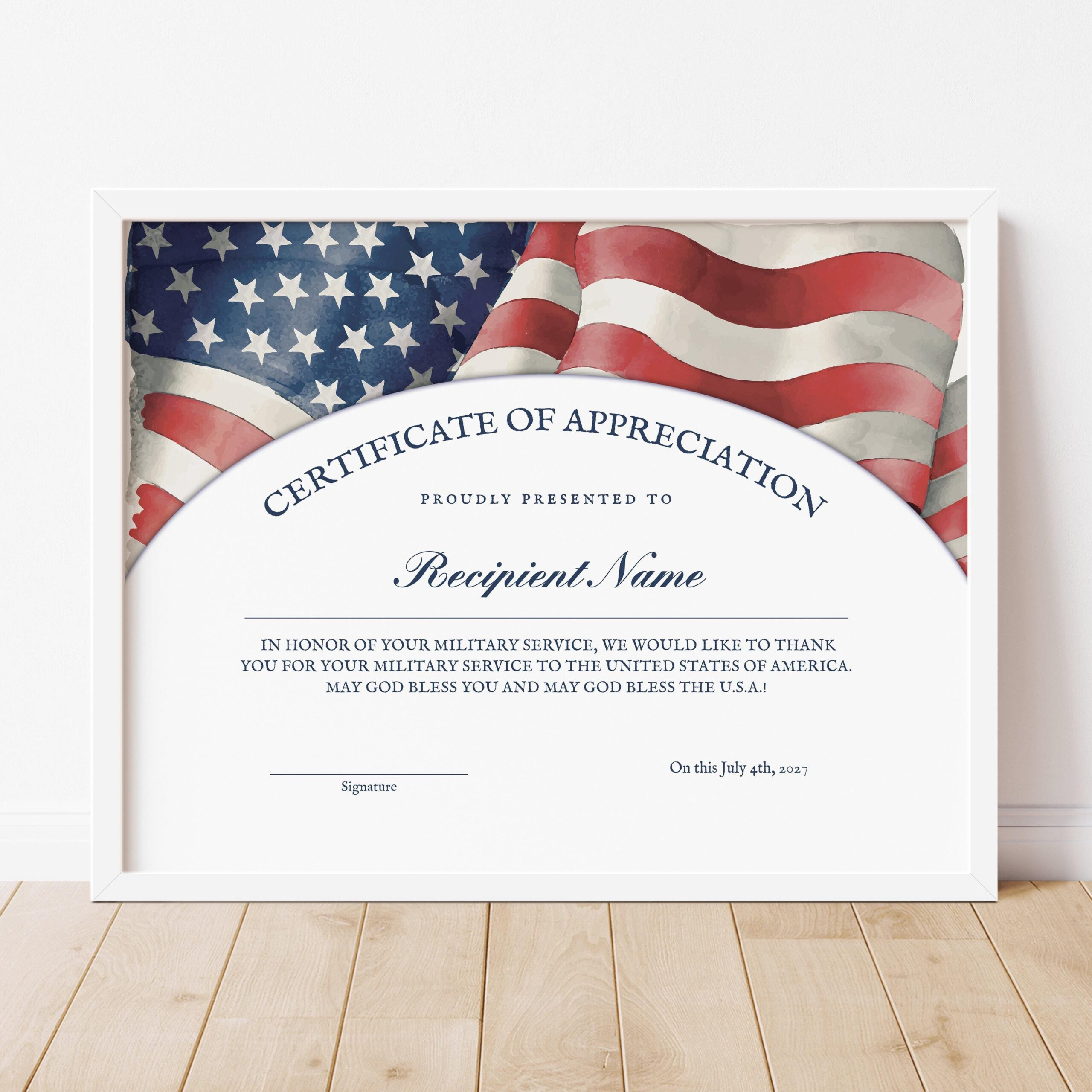 American Appreciation Certificate, Honoring Military Service in Veterans Day Printable Certificates