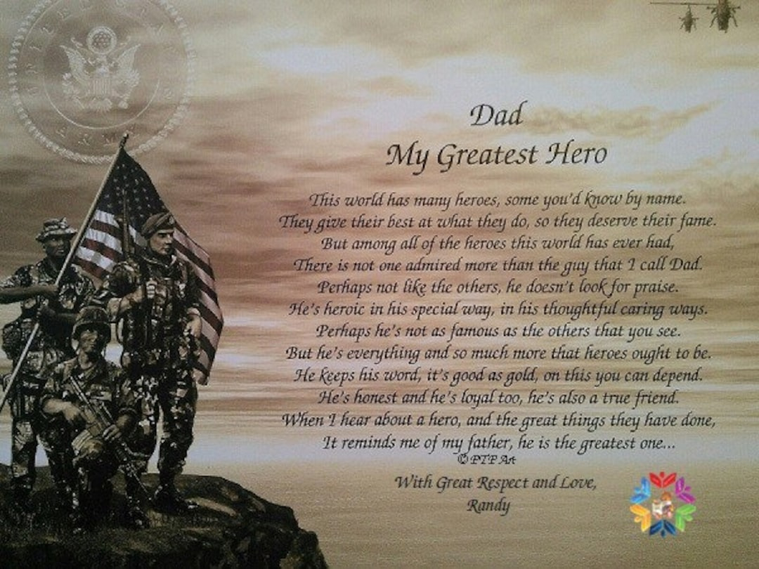 Army Poem For Dad, My Hero Poem With Mat, Father&amp;#039;S Day Gift, Dad Gift,  Personalized Gifts, Personalized Print, Retirement Gift - Etsy in Veterans Day Poem For Dad