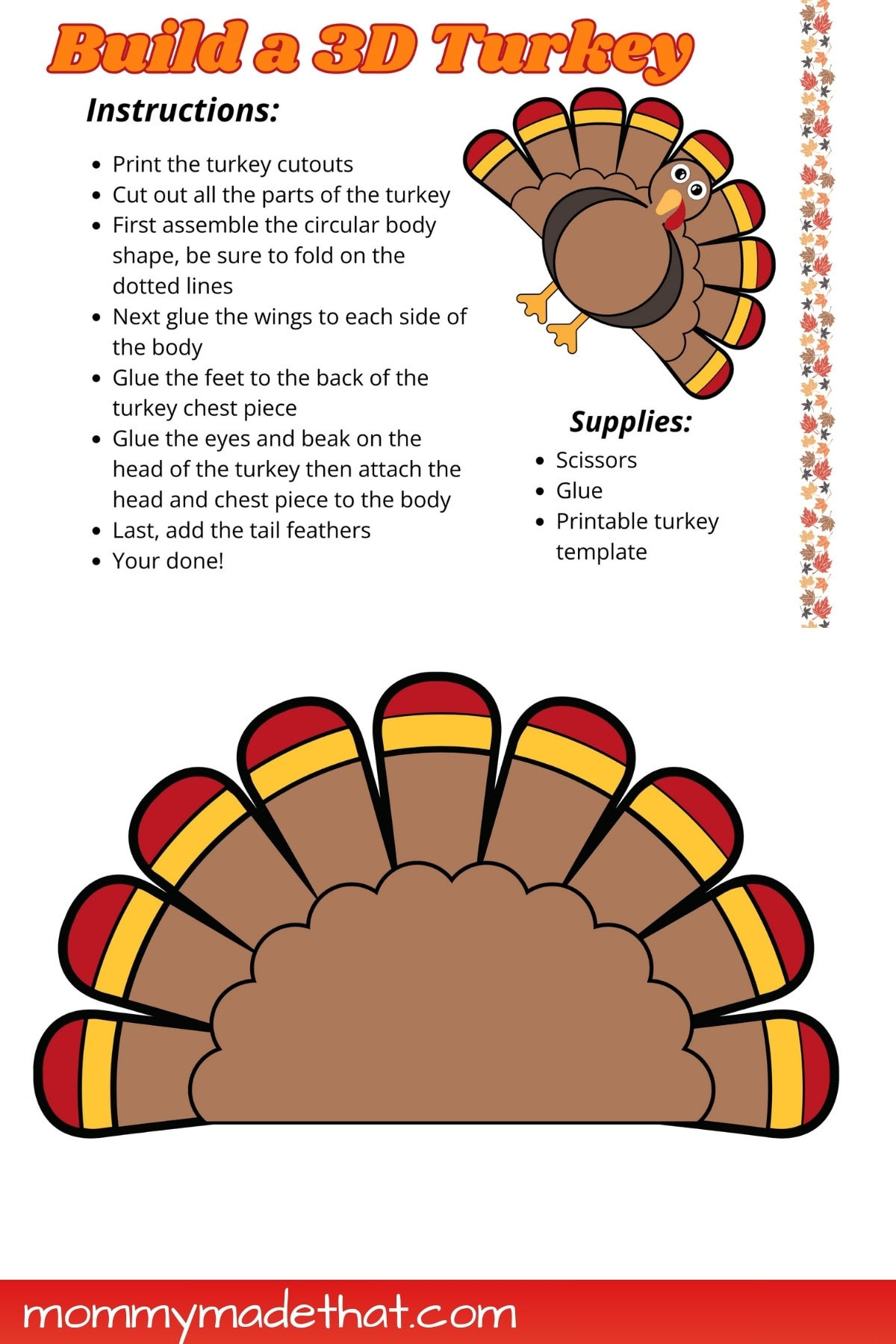 Build A 3D Turkey (Free Cut Out Printable) intended for Create A Turkey Printable