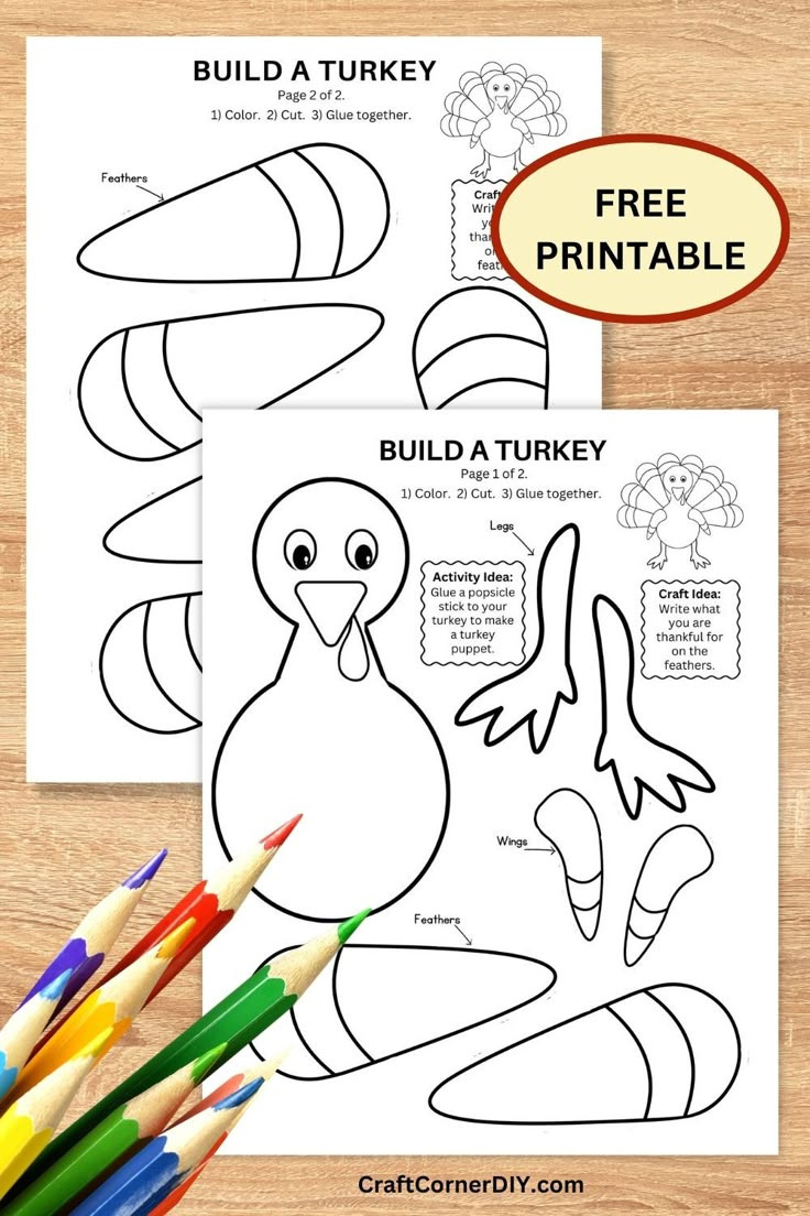 Build A Turkey Craft: Free Printable | Craft Corner Diy with regard to Build Your Own Turkey Printable