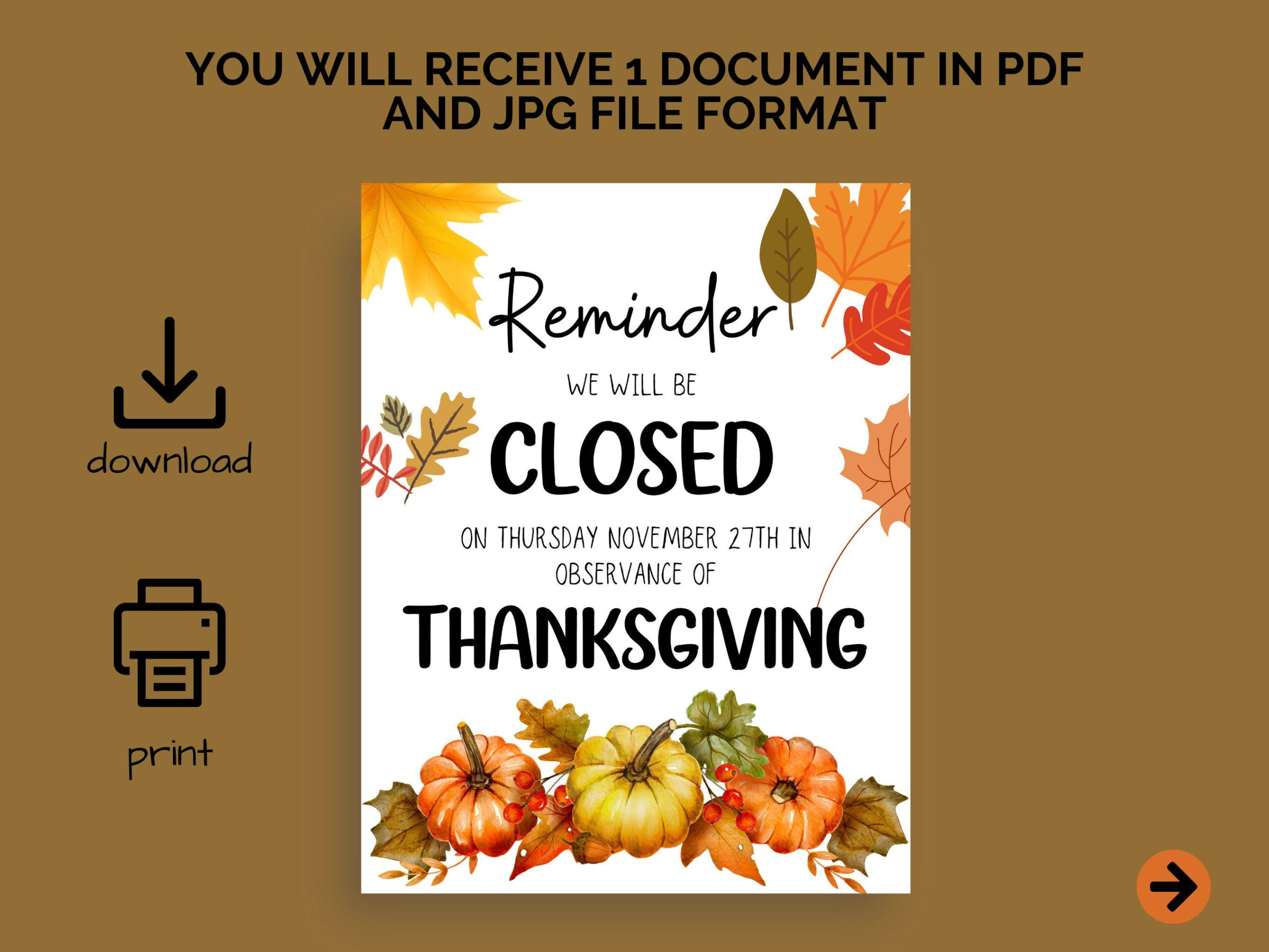 Closed For Thanksgiving Sign, Thanksgiving Day Closed Sign For within Thanksgiving Closed Sign Printable