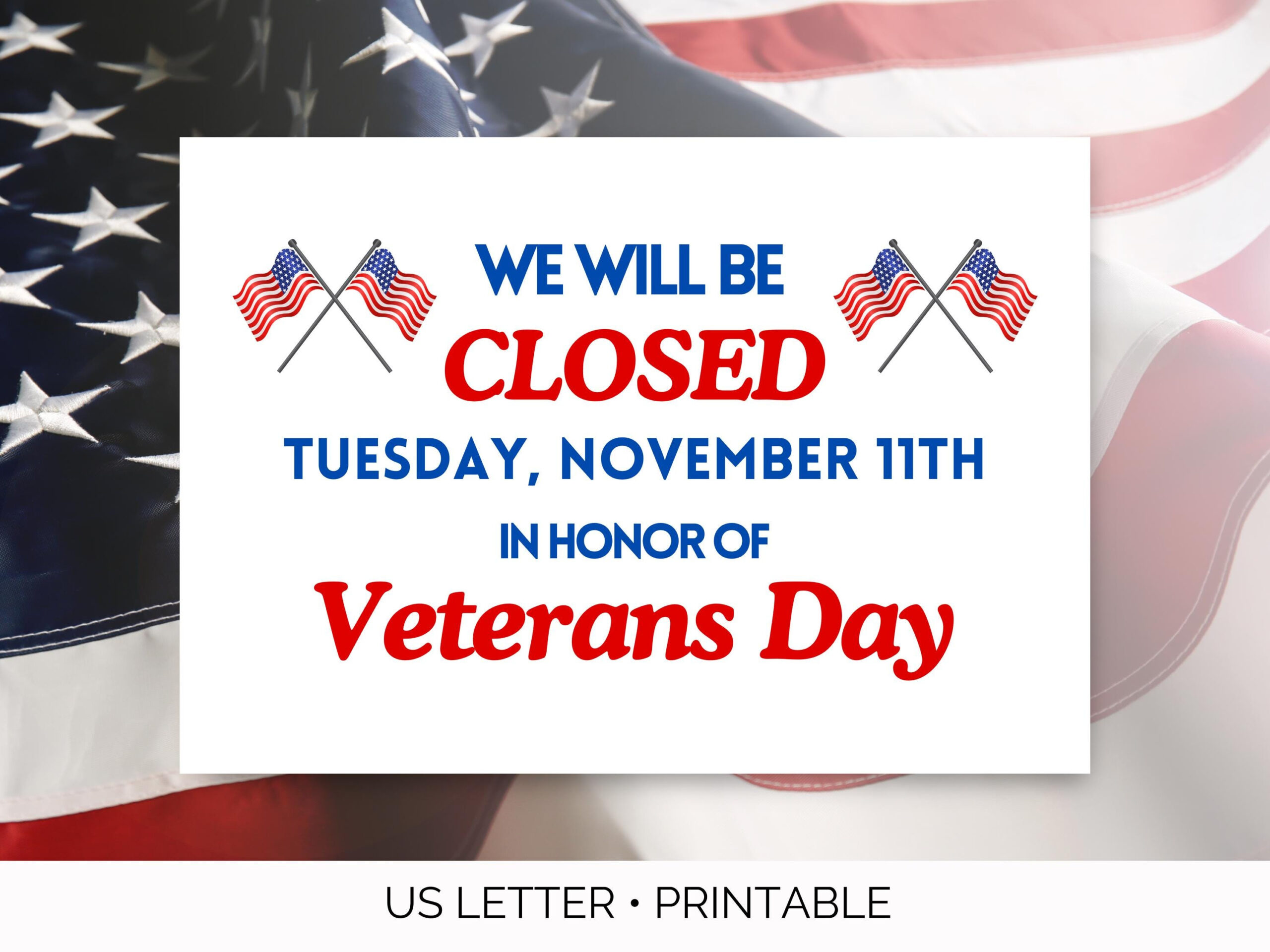 Closed For Veterans Day Printable Sign, Closed Veterans Day Sign throughout Closed For Veterans Day Sign Printable