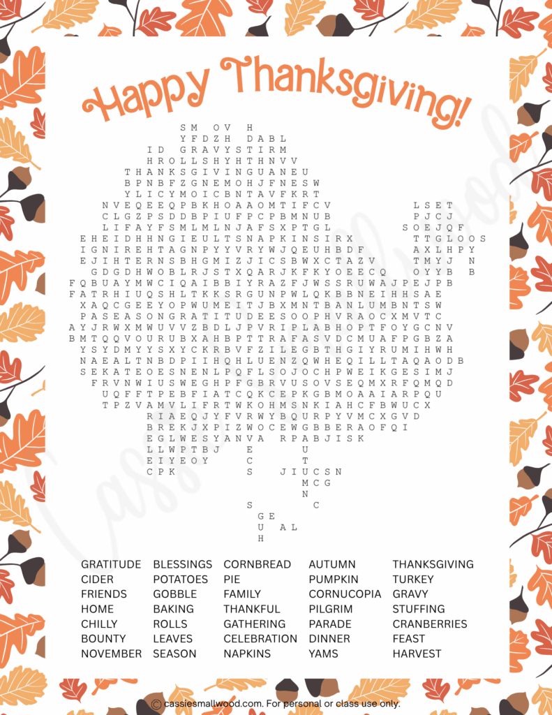 Cute Thanksgiving Word Search Puzzles (With Answers!) - Cassie in Free Printable Thanksgiving Word Search Hard