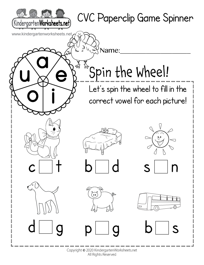 Cvc Paperclip Game Spinner Worksheet - Free Printable, Digital, &amp;amp; Pdf in Thanksgiving Cvc Worksheets
