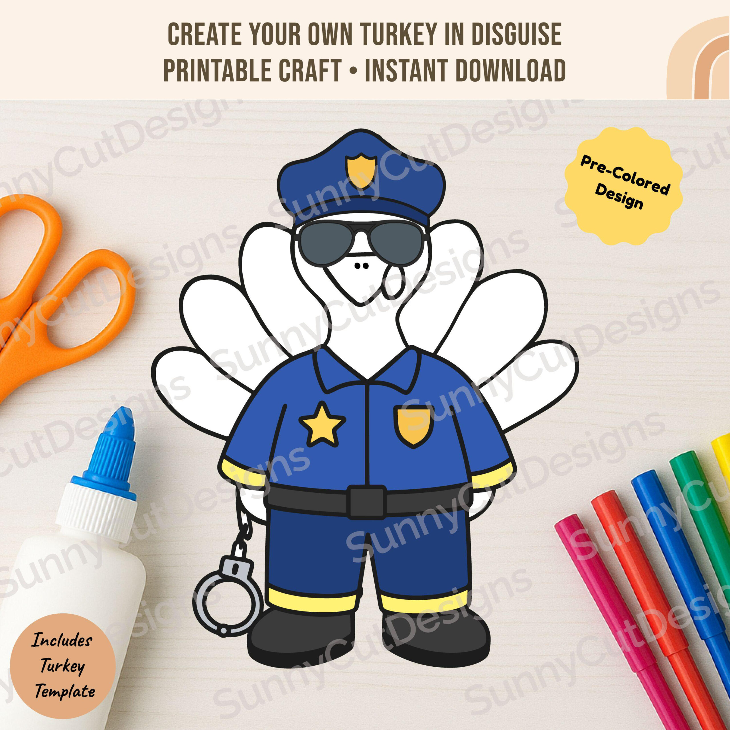 Disguise A Turkey- Police Officer Disguise, Thanksgiving Craft in Police Turkey Disguise Printable
