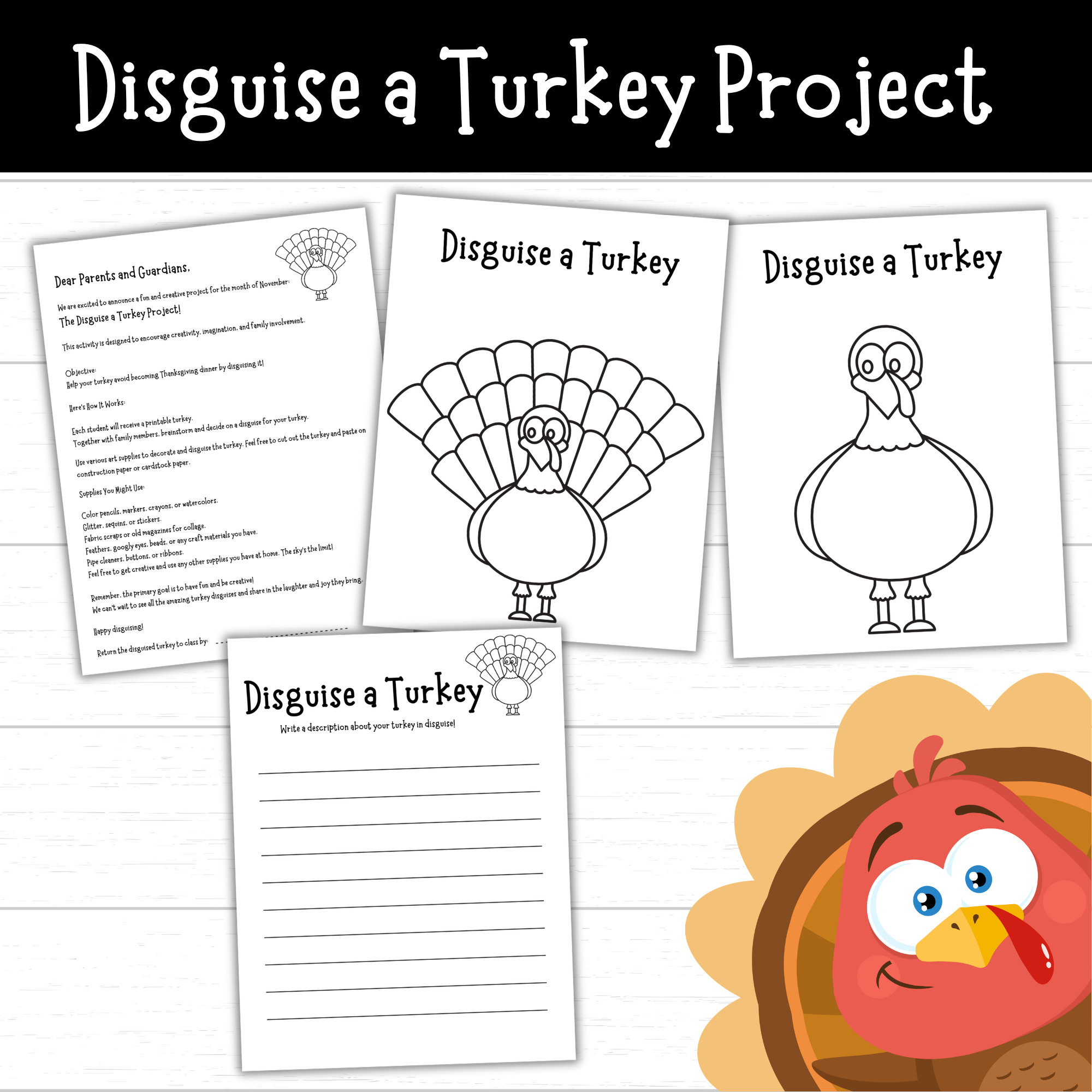 Disguise A Turkey Project, Turkey In Disguise, Printable Disguise with Disguise Tom the Turkey Printable
