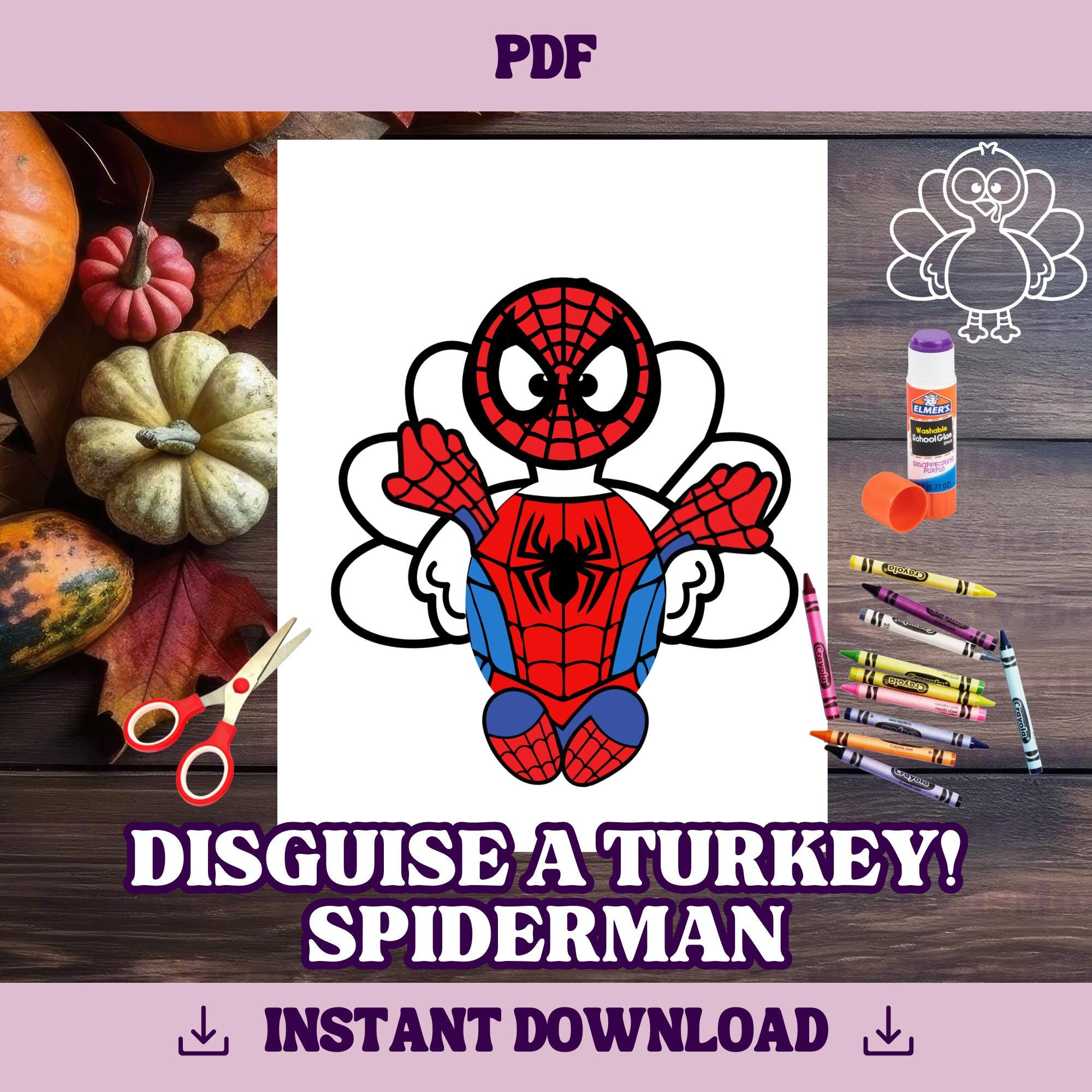 Disguise A Turkey-Spiderman Template | Thanksgiving Craft for Spider Man Disguise Template Printable Spiderman Turkey Disguise