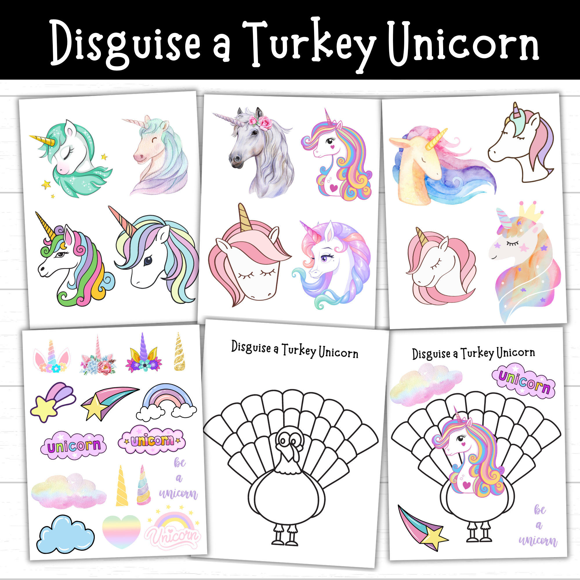 Disguise A Turkey Unicorn Craft, Printable Thanksgiving Activity for Disguise A Turkey Unicorn Printable