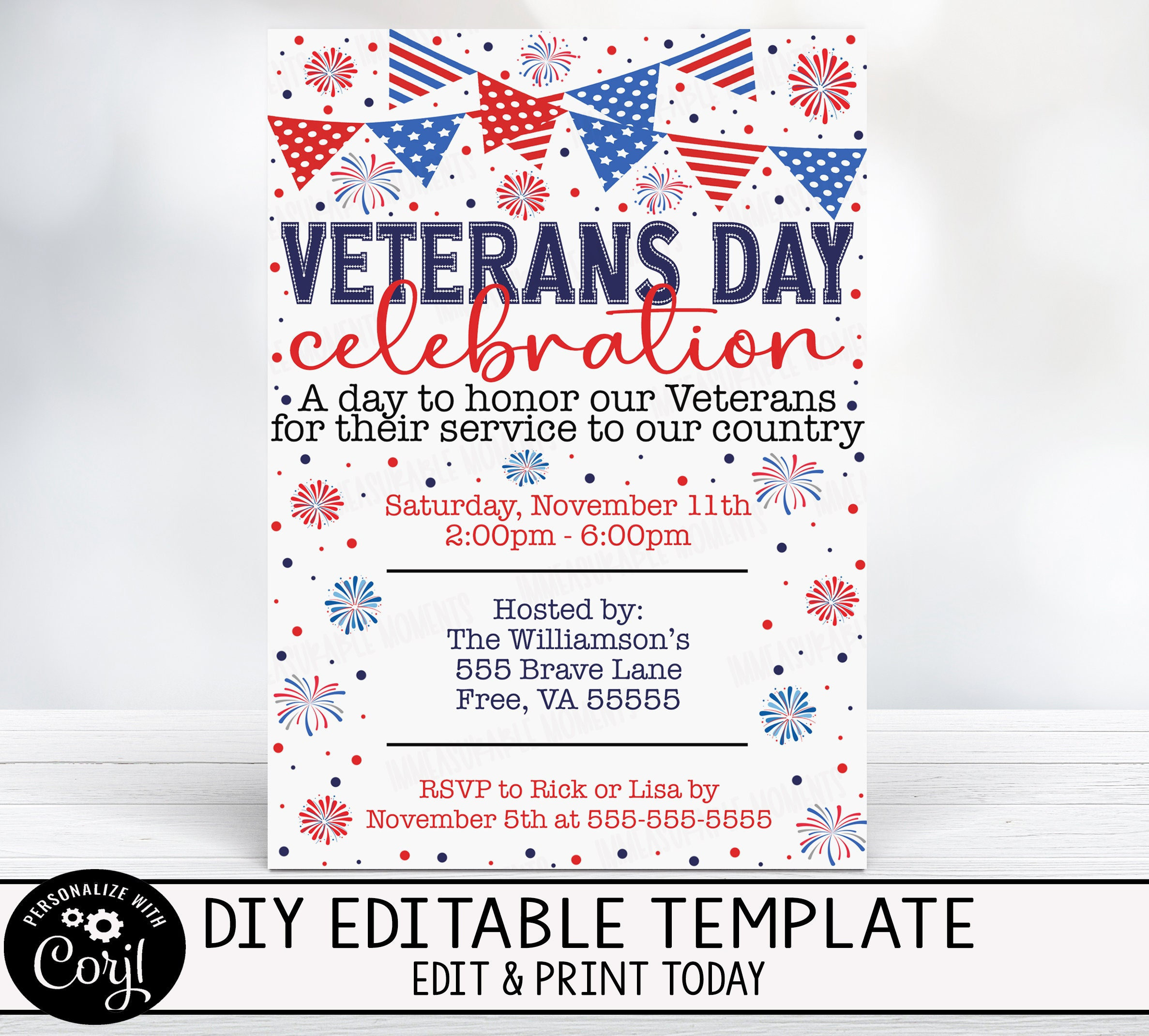 Editable Veterans Day Invitation, Vet Cookout Celebration Dinner within Free Printable Veterans Day Invitations