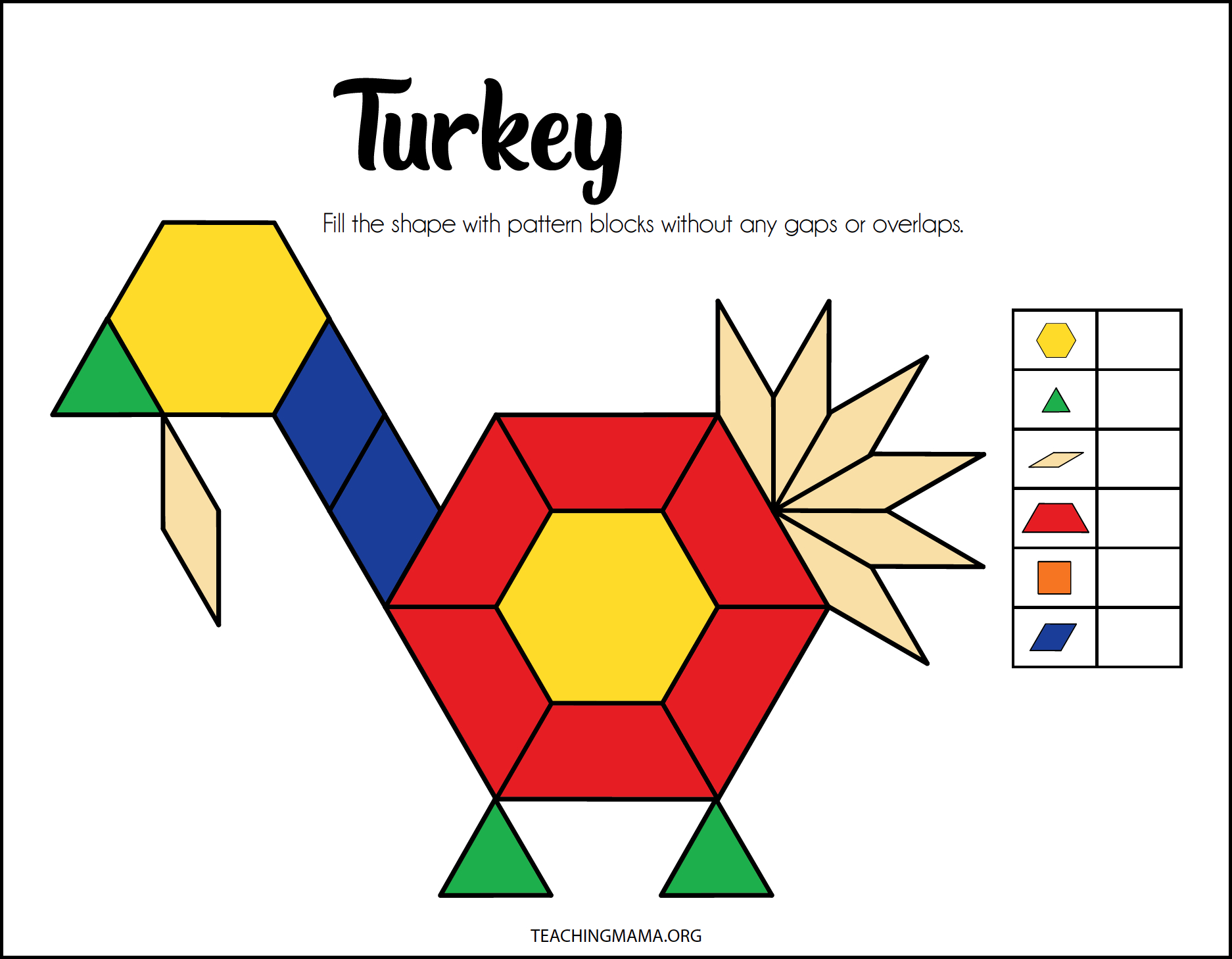 Fall Pattern Block Printables - Teaching Mama within Turkey Pattern Block Printable