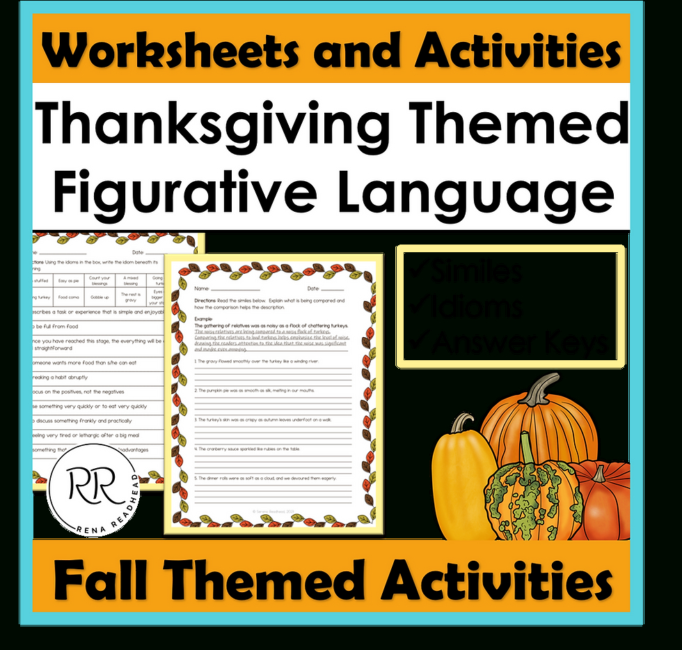 Feasting On Words: 7 Thanksgiving Figurative Language Activities in Thanksgiving Figurative Language Worksheet Answer Key