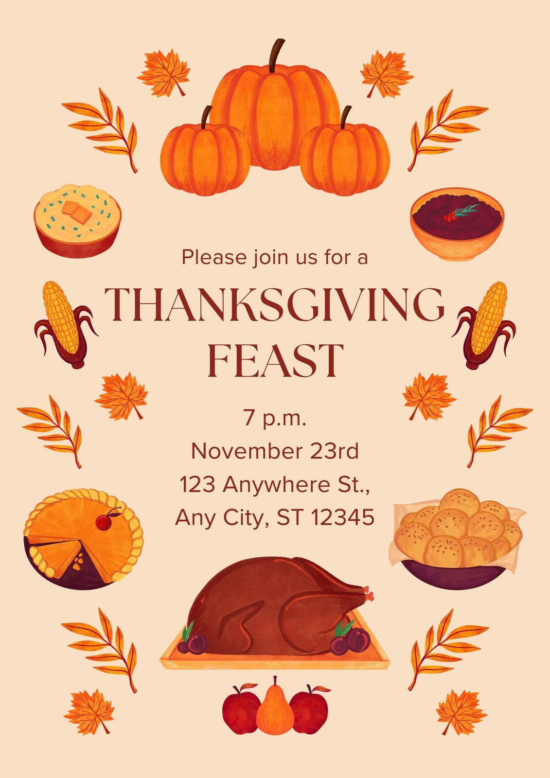 Free Custom Printable Thanksgiving Flyer Templates | Canva within Free Printable Thanksgiving Templates