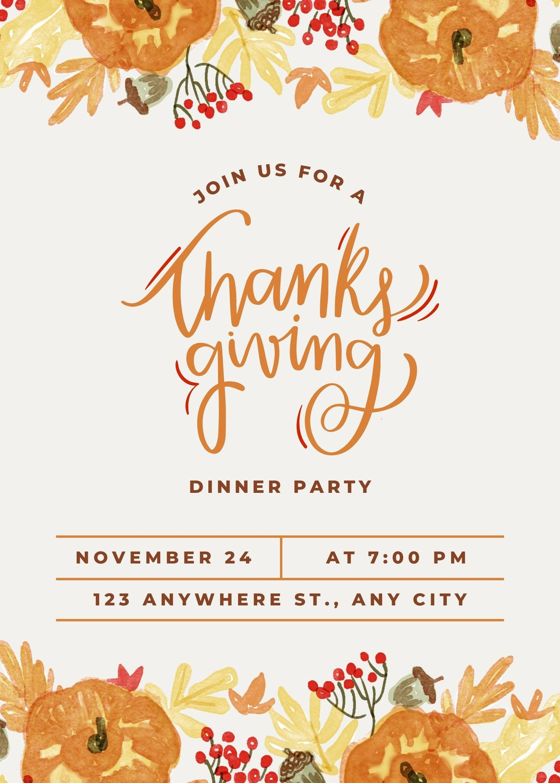 Free Custom Printable Thanksgiving Invitation Templates | Canva intended for Free Thanksgiving Invitation Printable