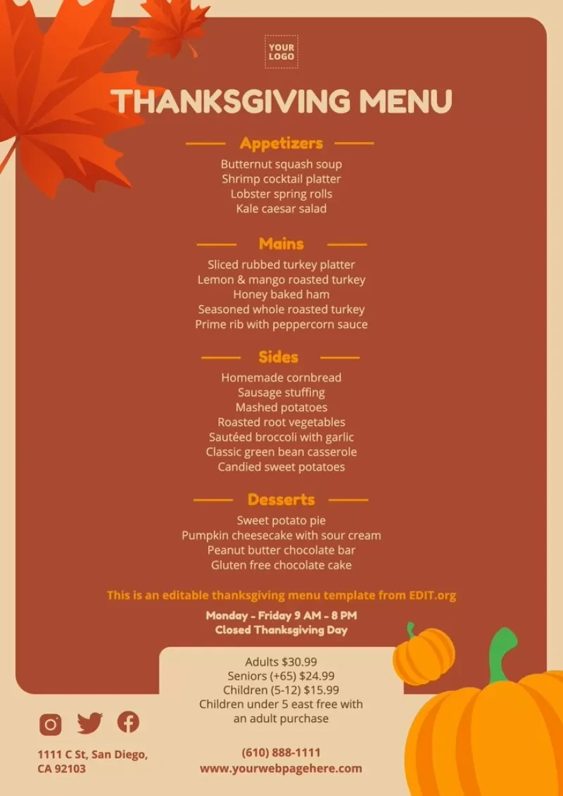 Free Custom Thanksgiving Menu Templates for Free Online Thanksgiving Templates Menu