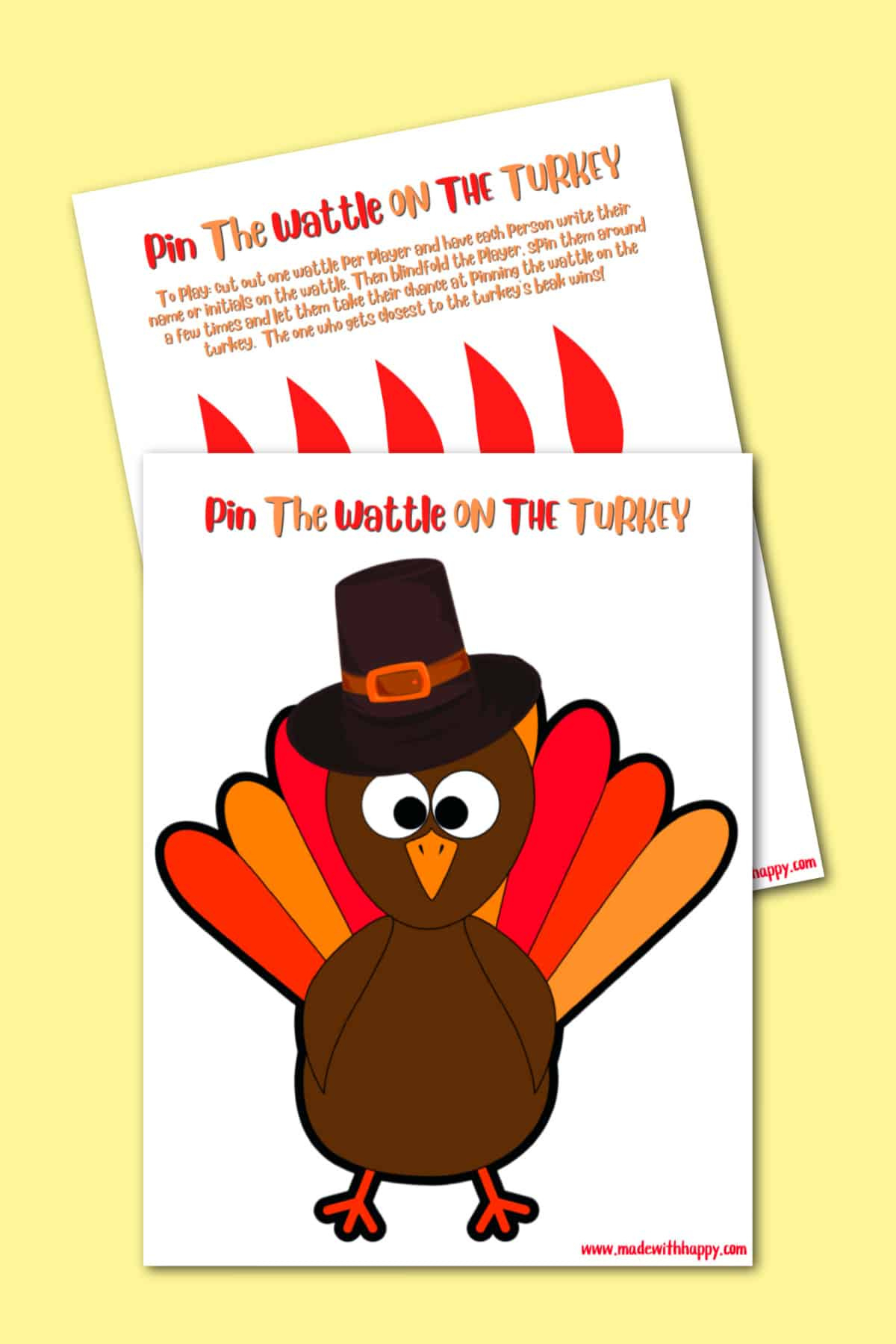 Free Pin The Wattle On The Turkey Printable Thanksgiving Game intended for Pin the Feathers On the Turkey Printable