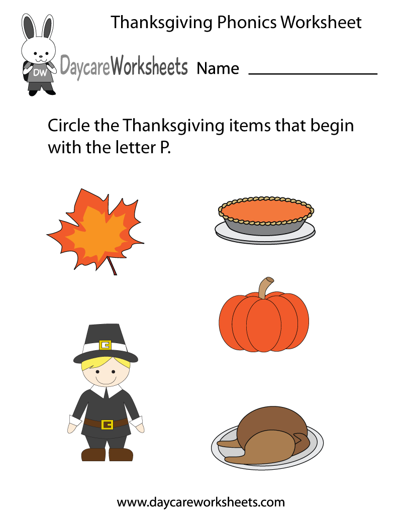 Free Preschool Thanksgiving Phonics Worksheet intended for Preschool Thanksgiving Printable Worksheets