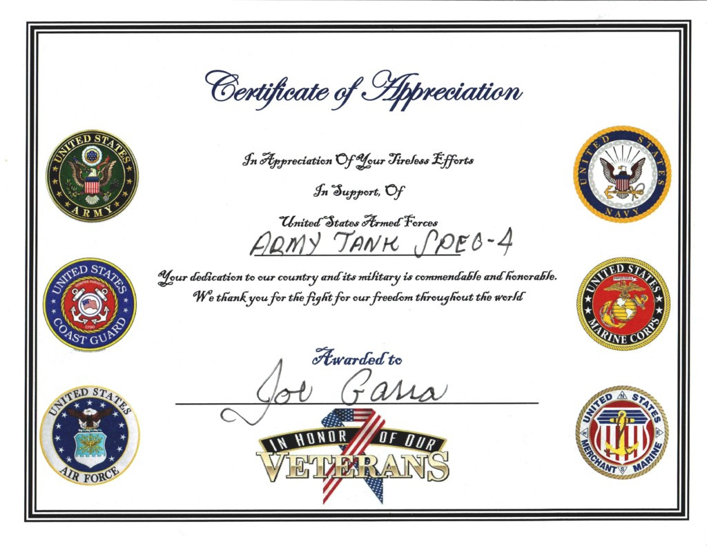 Free Printable Certificates Of Appreciation For Veterans pertaining to Printable Certificates For Veterans