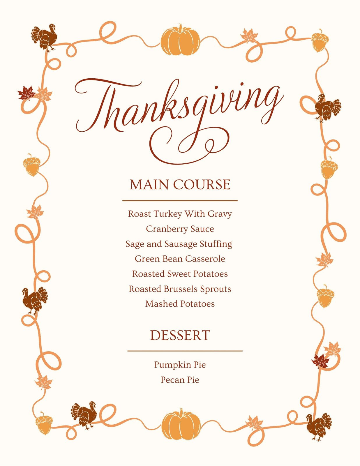 Free Printable, Customizable Thanksgiving Menu Templates | Canva in Thanksgiving Dinner Menu Template
