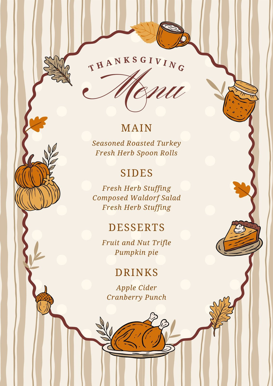 Free Printable, Customizable Thanksgiving Menu Templates | Canva regarding Free Thanksgiving Cocktail Menu Template