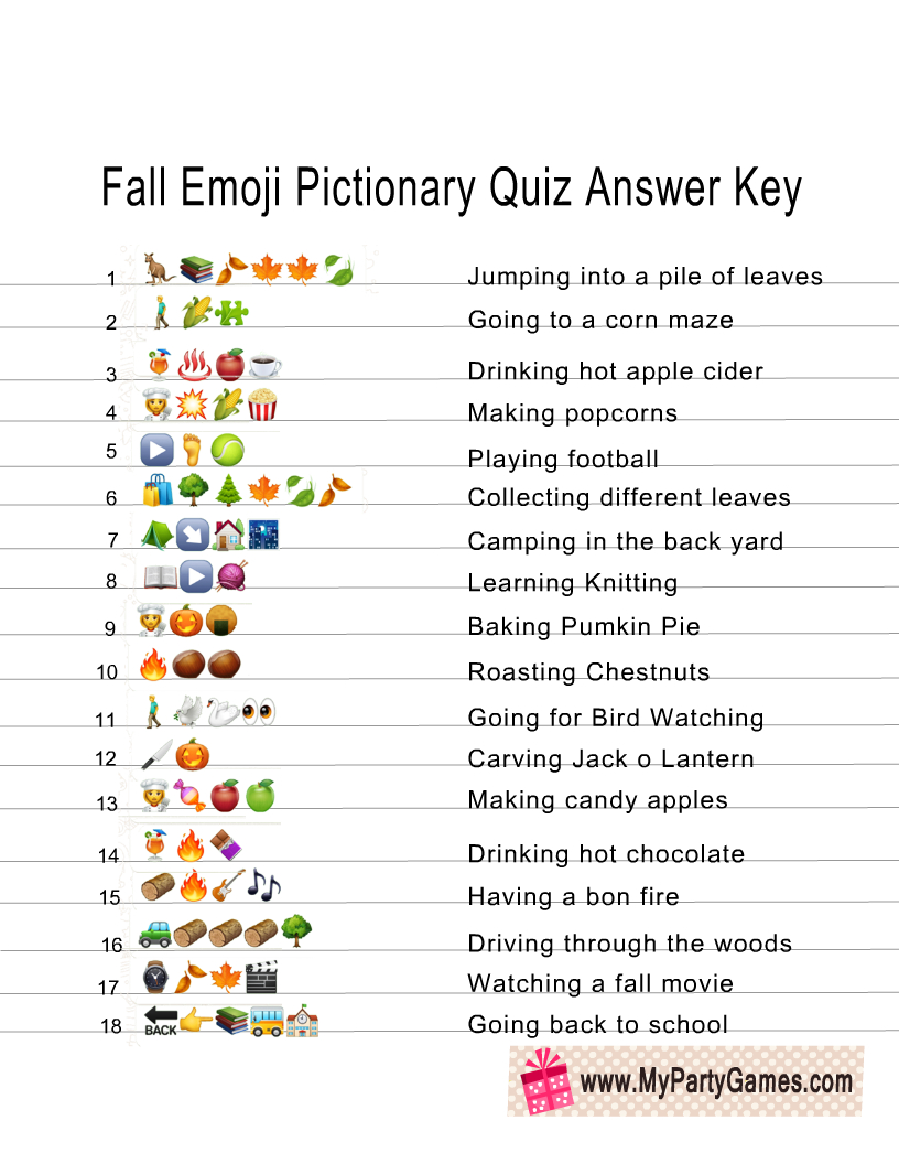 Free Printable Fall Emoji Pictionary Quiz With Answer Key in Free Printable Thanksgiving Emoji Game