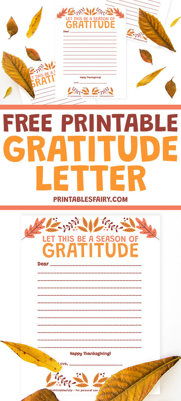 Free Printable Gratitude Letter - The Printables Fairy within Free Printable Thanksgiving Letters