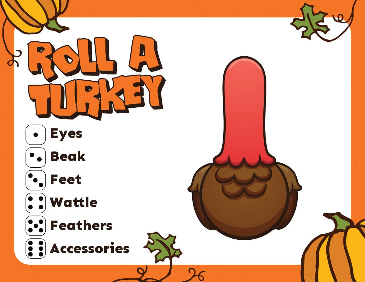 Free Printable Roll A Turkey Dice Game - Play Party Plan with regard to Free Printable Roll a Turkey Game