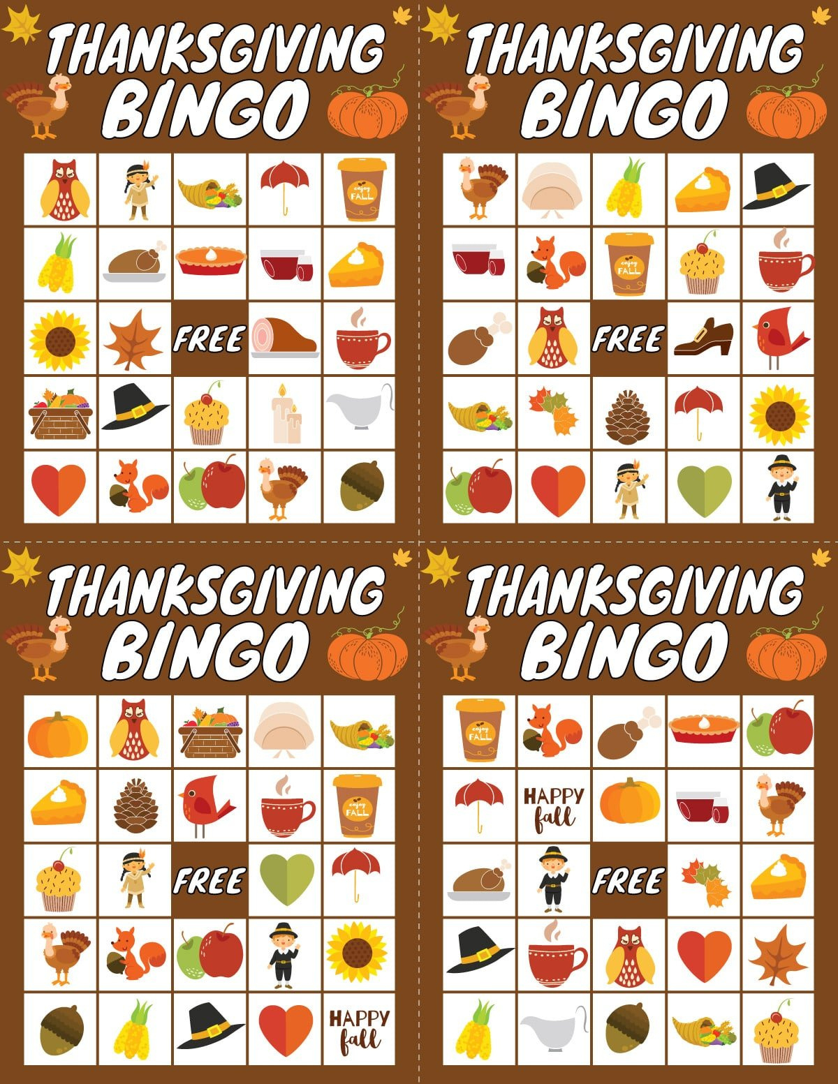 Free Printable Thanksgiving Bingo Game (20 Cards) - Play Party Plan regarding Free Printable Bingo Cards For Thanksgiving