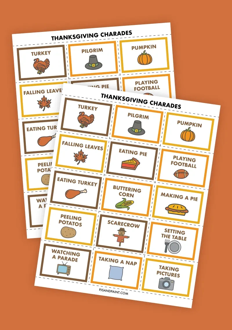 Free Printable Thanksgiving Charades - Pjs And Paint throughout Thanksgiving Charades Free Printable
