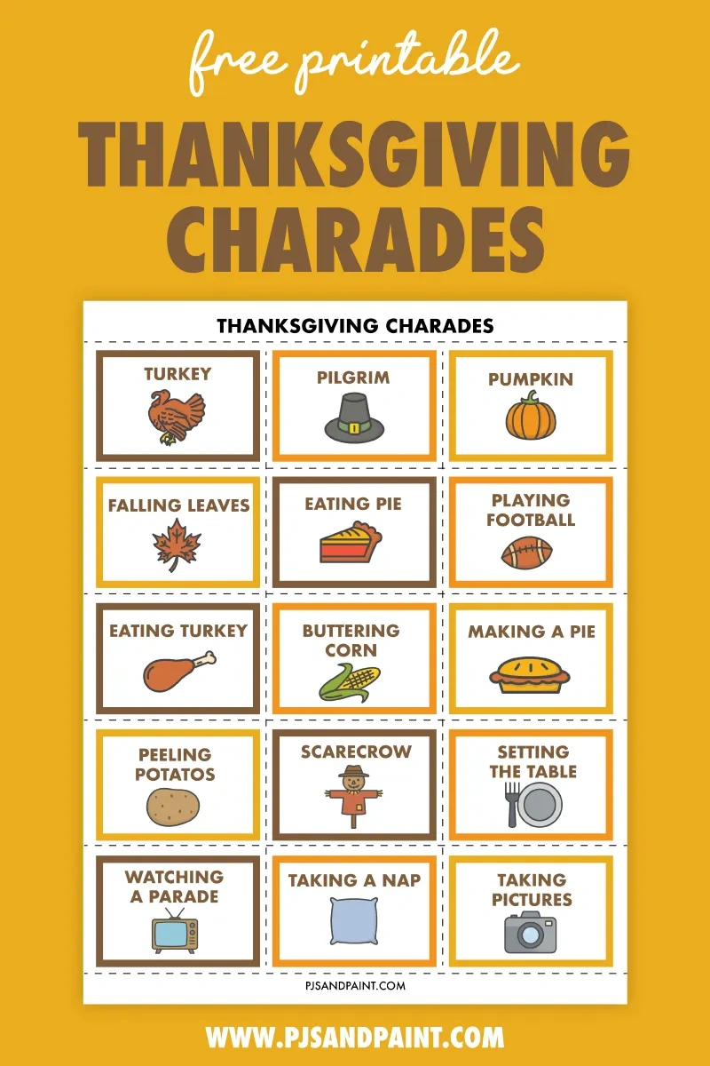 Free Printable Thanksgiving Charades - Pjs And Paint within Free Printable Thanksgiving Charades