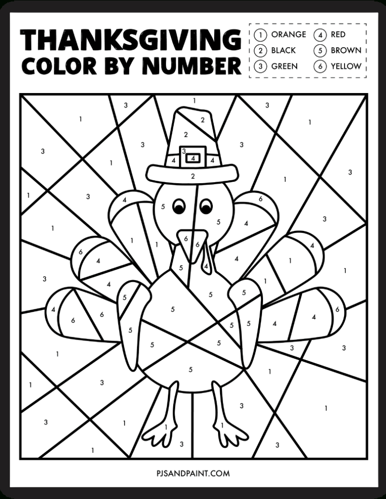 Free Printable Thanksgiving Colornumber Worksheet - Pjs And Paint regarding Free Printable Thanksgiving Color By Number
