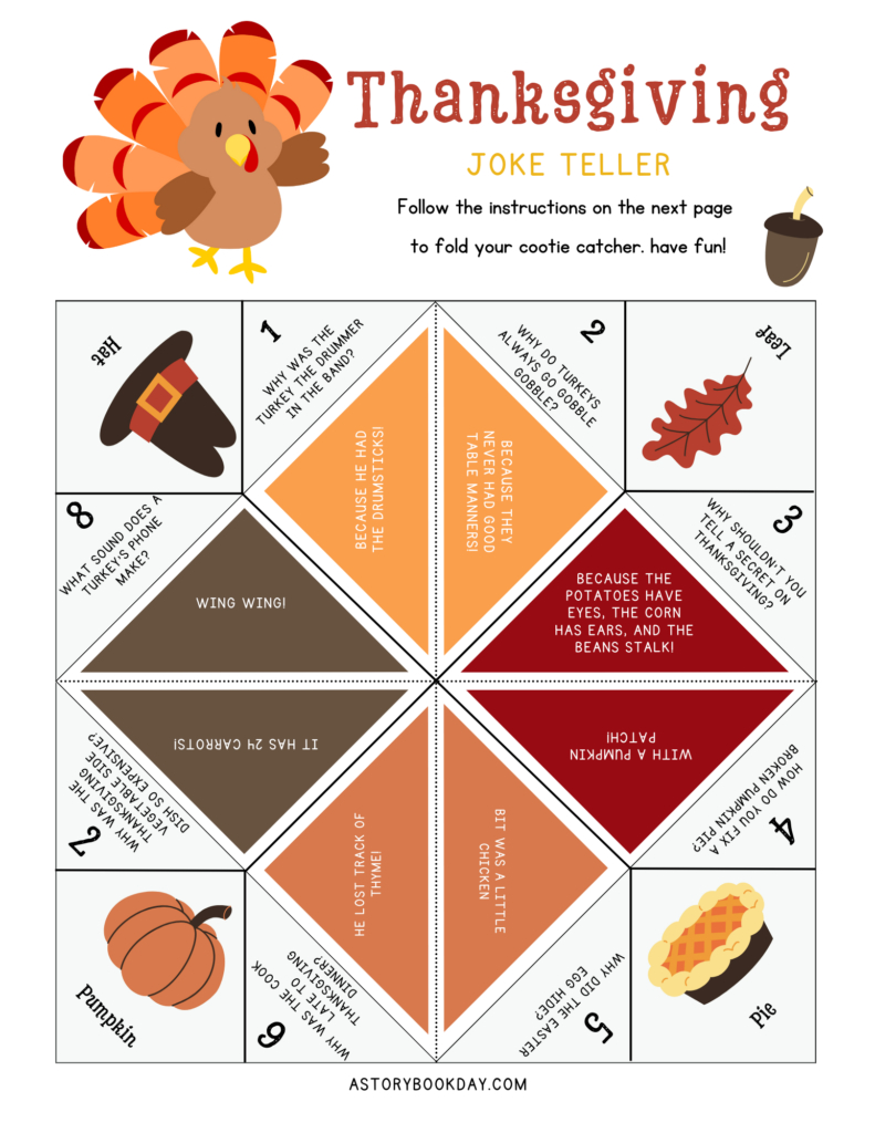 Free Printable Thanksgiving Cootie Catcher (Joke Teller) with regard to Thanksgiving Cootie Catcher Free Printable