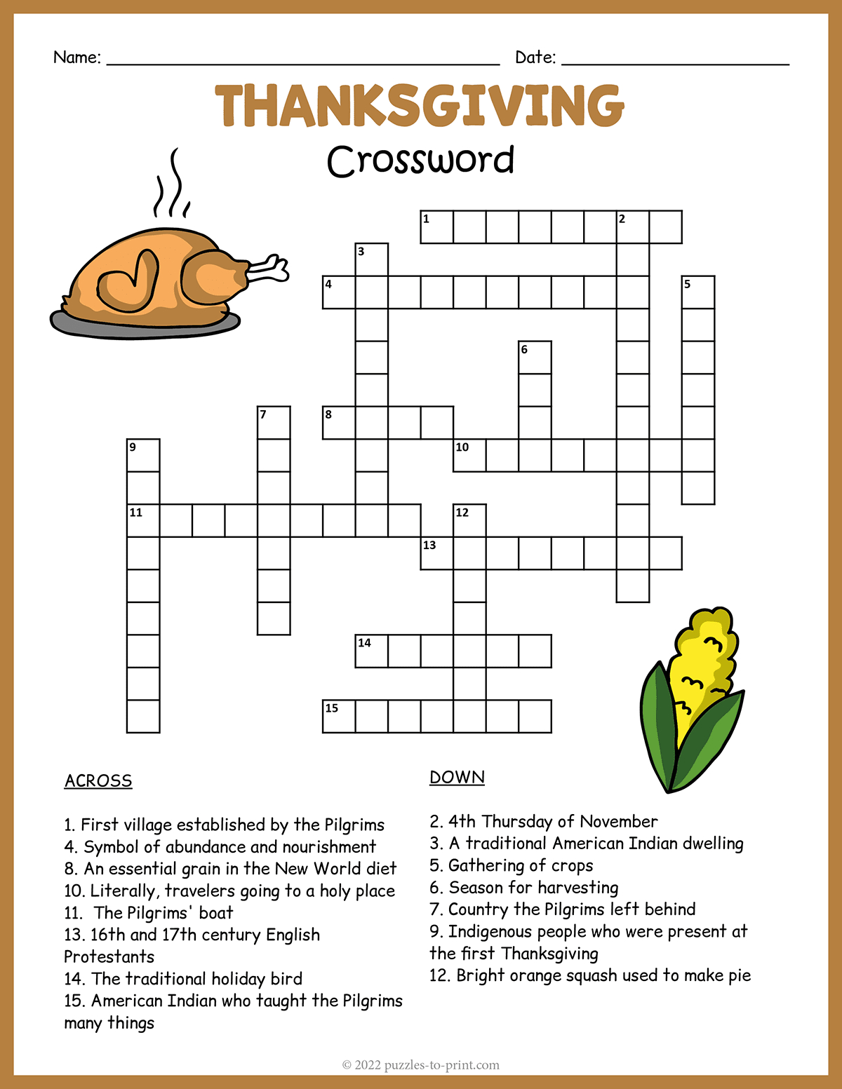 Free Printable Thanksgiving Crossword with Free Printable Thanksgiving Crossword Puzzle
