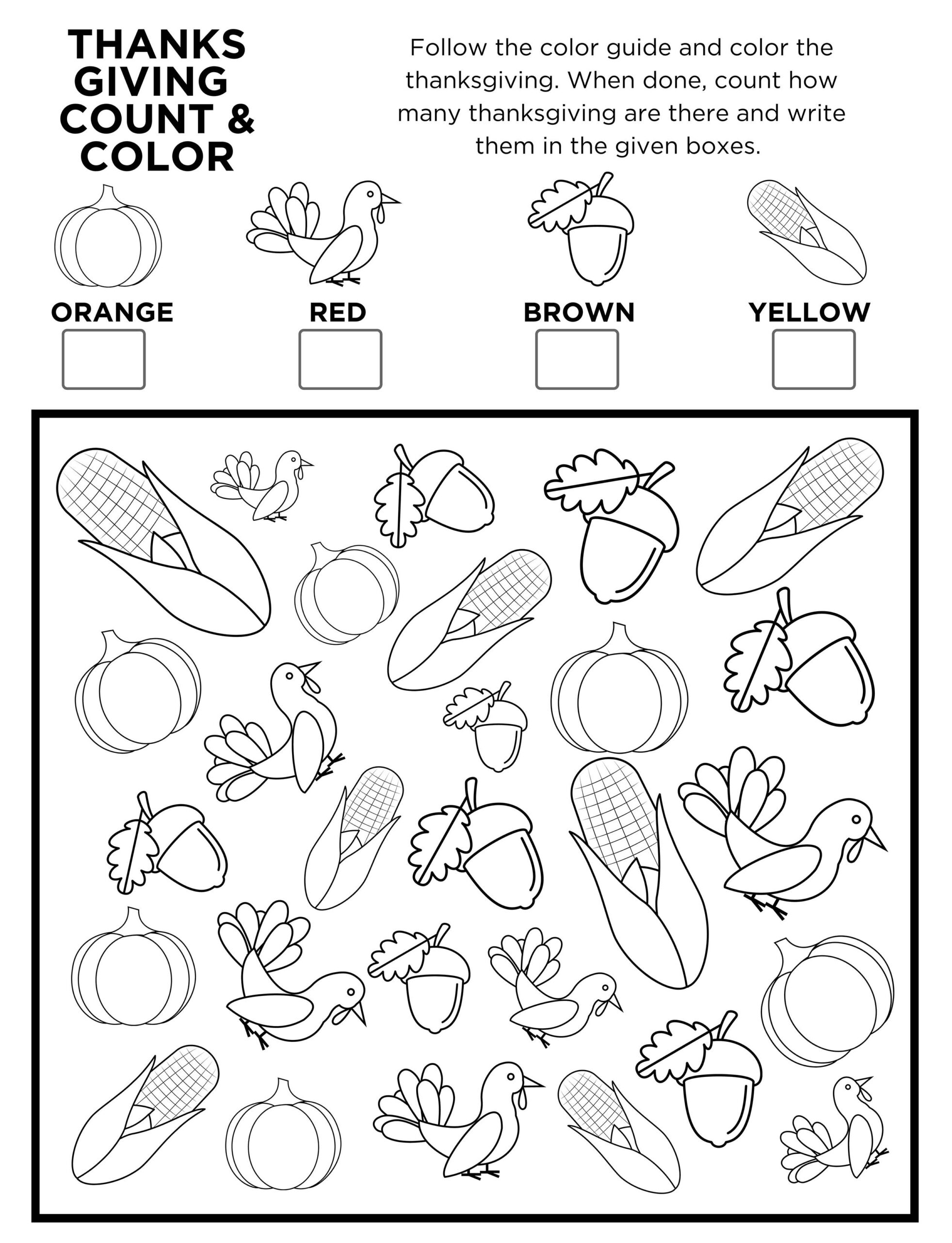 Free Printable: Thanksgiving I Spy Count And Color Activity Page within Free Printable Thanksgiving Worksheets For Kindergarten