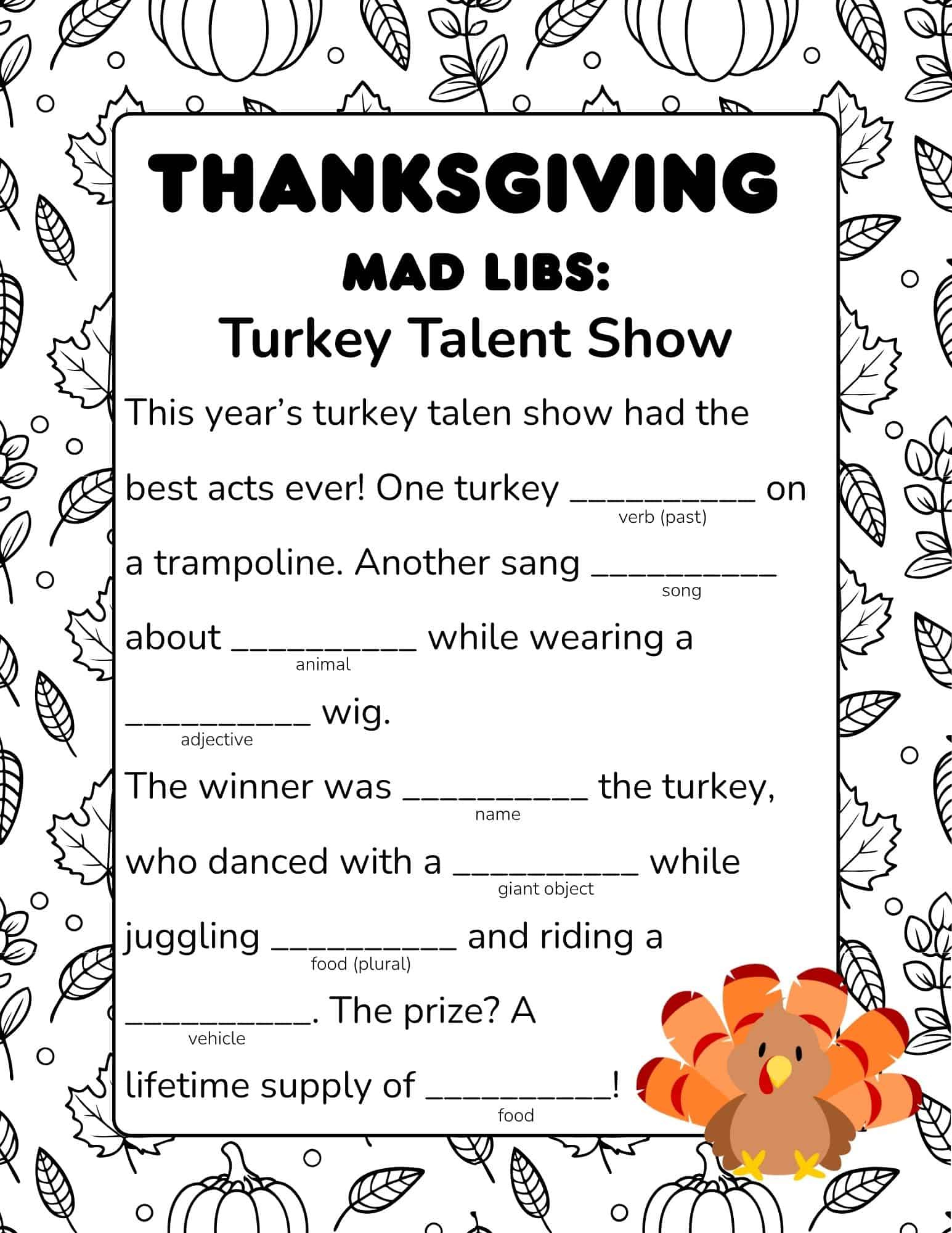Free Printable Thanksgiving Mad Libs For Kids pertaining to Free Thanksgiving Mad Libs Printable