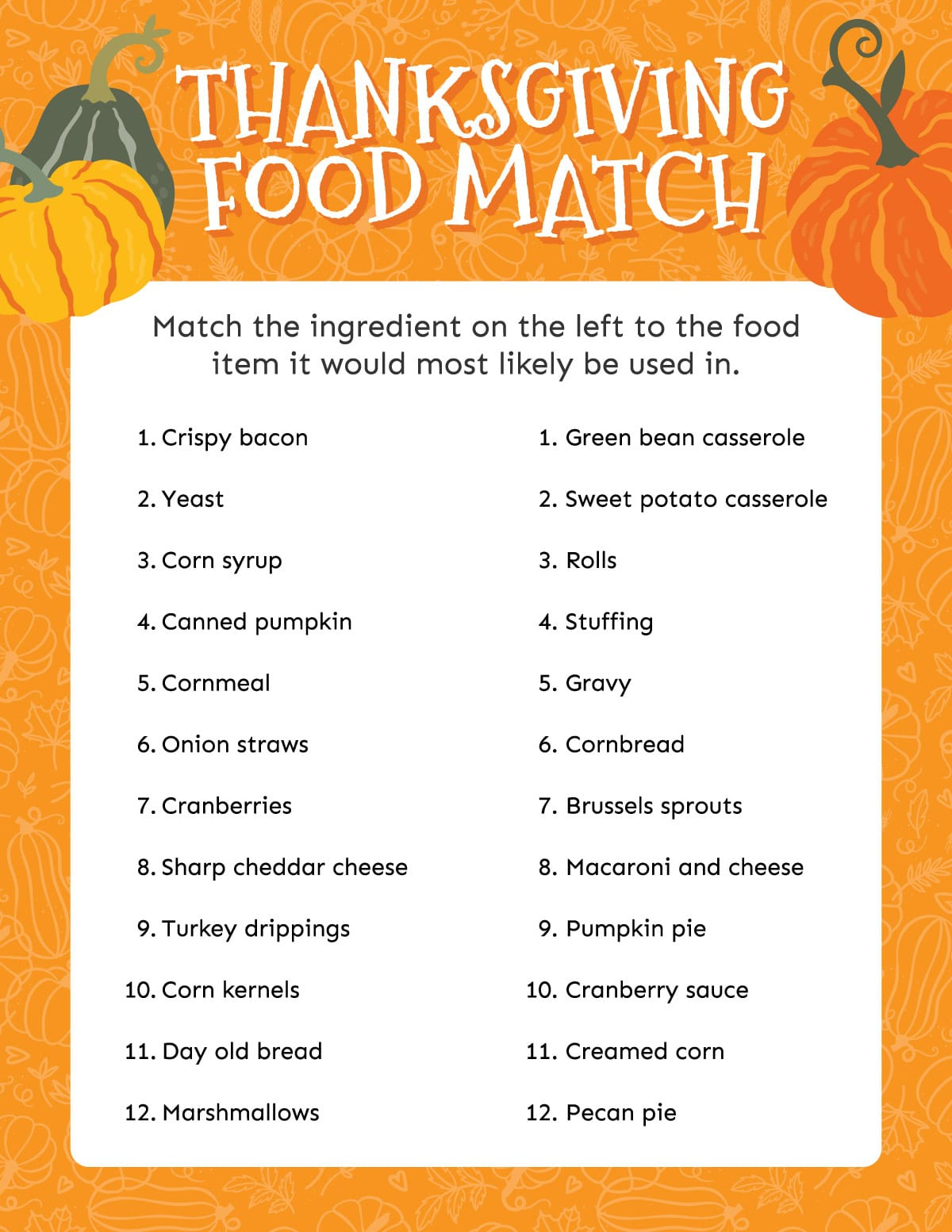 Free Printable Thanksgiving Matching Game - Play Party Plan in Printable Games For Thanksgiving