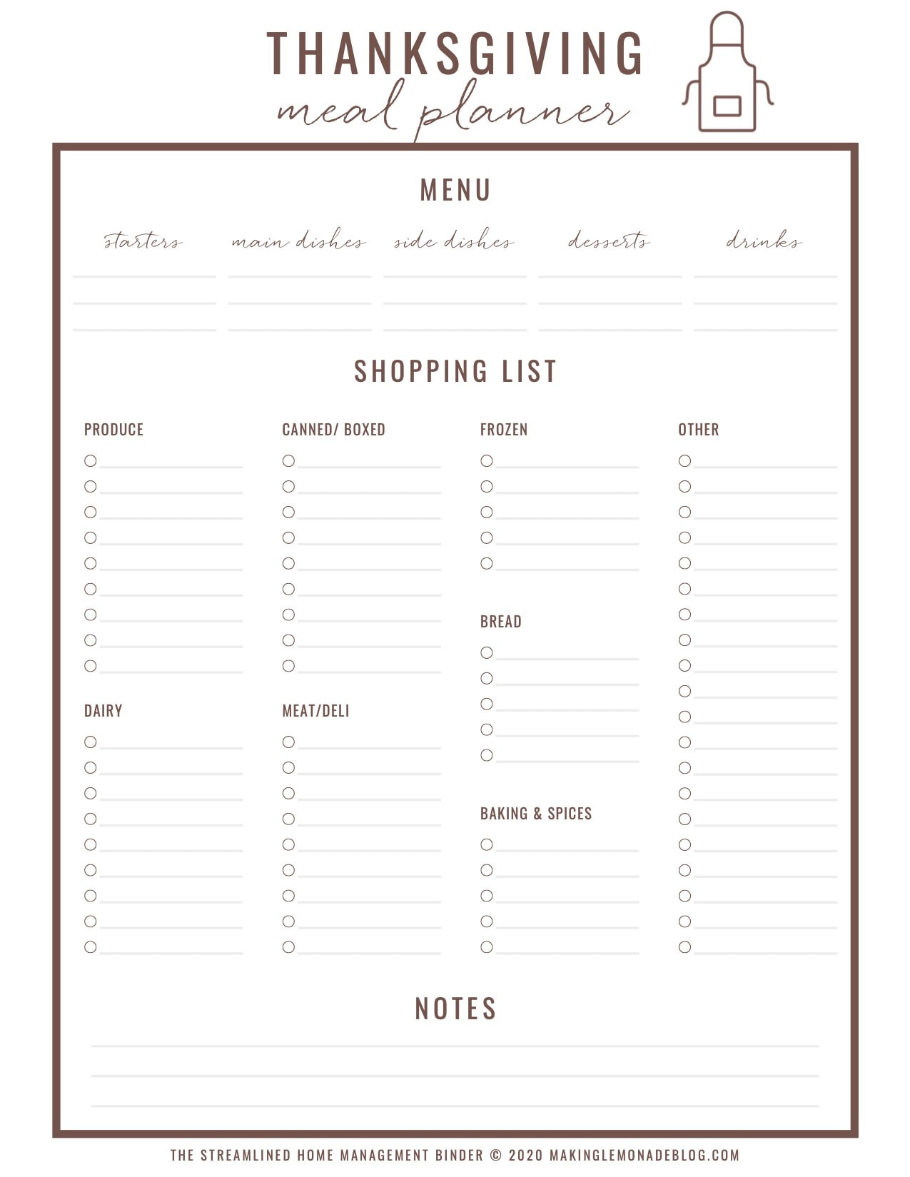 Free Printable Thanksgiving Menu Planner &amp;amp; Checklist - Making Lemonade regarding Thanksgiving Dinner Checklist Printable