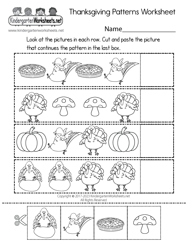 Free Printable Thanksgiving Patterns Worksheet throughout Free Printables Thanksgiving Worksheets