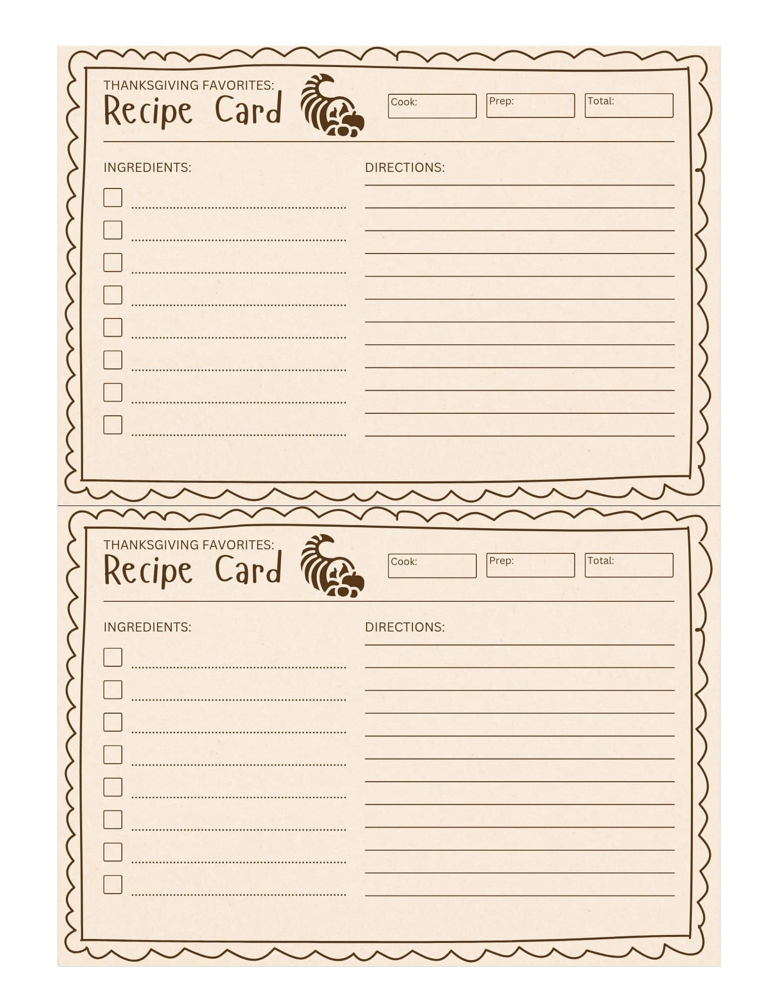 Free Printable Thanksgiving Recipe Cards For Easy Holiday Prep within Free Printable Thanksgiving Recipe Cards