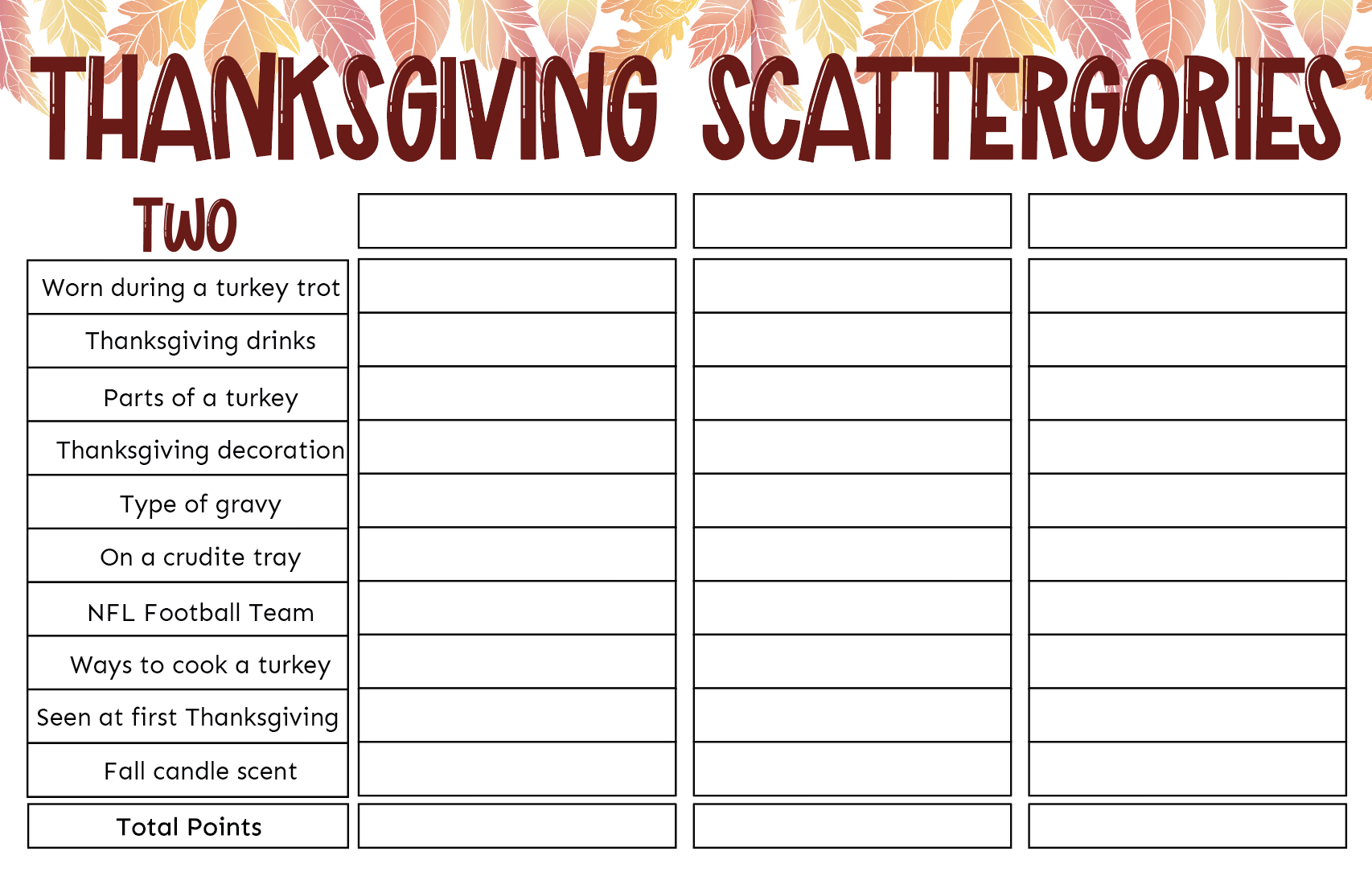 Free Printable Thanksgiving Scattergories Game - Play Party Plan with Free Printable Thanksgiving Scattergories