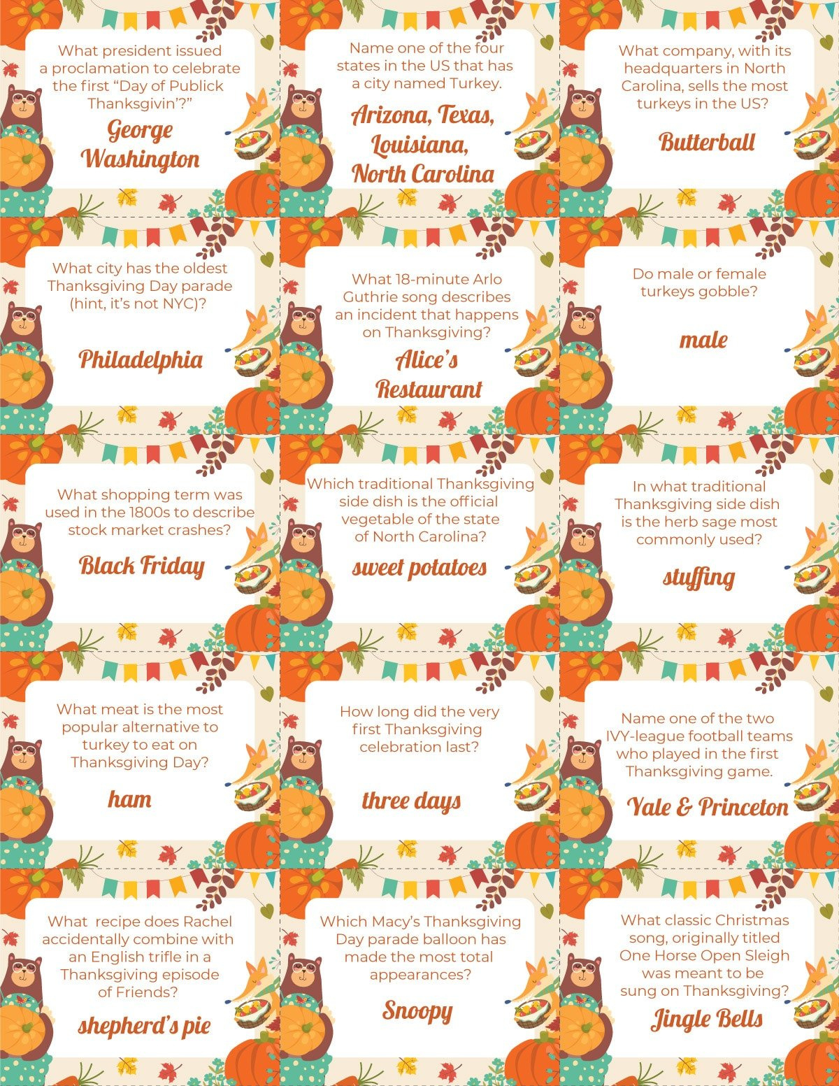 Free Printable Thanksgiving Trivia Questions - Play Party Plan30 regarding Thanksgiving Day Trivia Printable