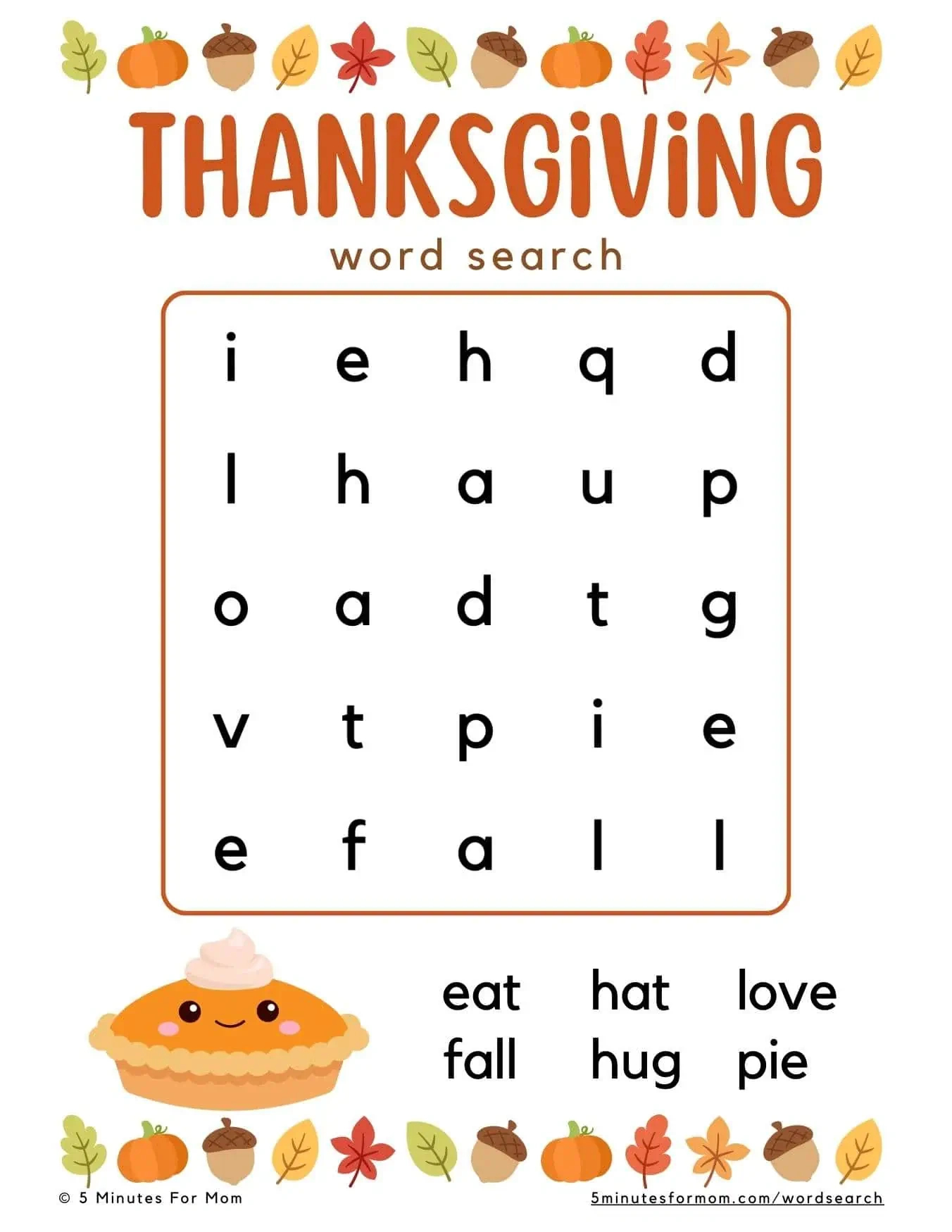 Free Printable Thanksgiving Word Search For Kids throughout Free Printable Thanksgiving Word Search For Kids