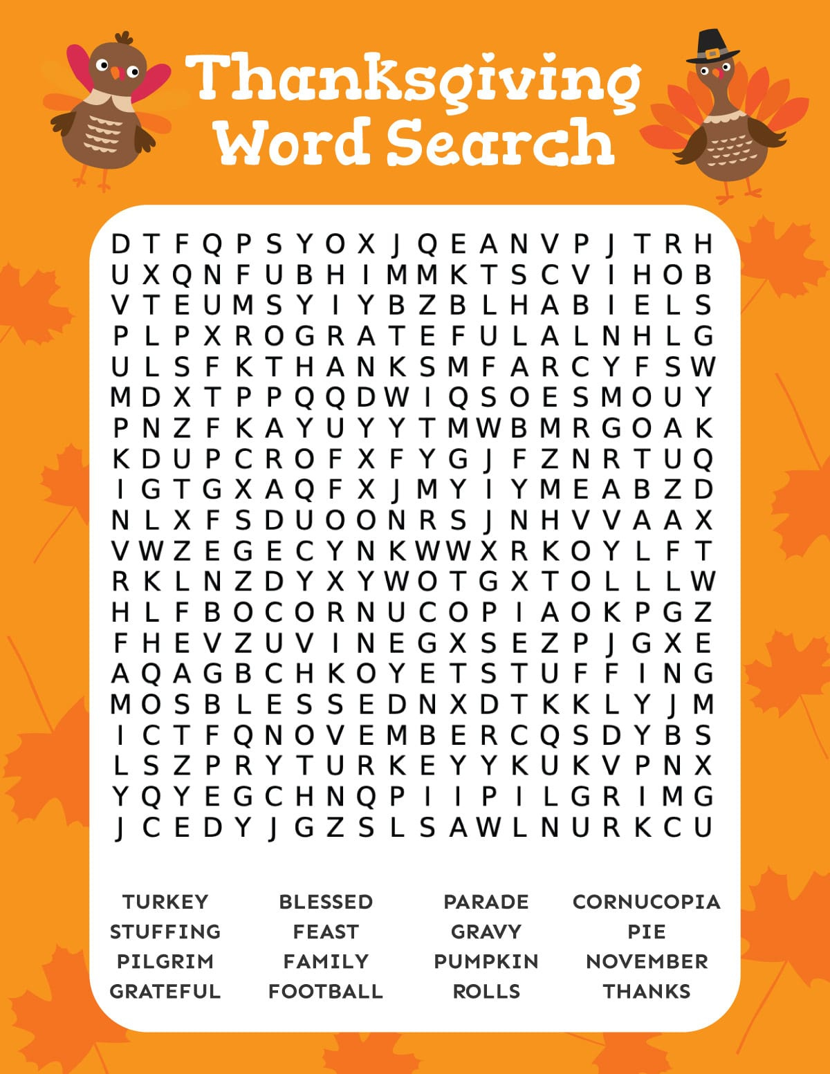 Free Printable Thanksgiving Word Search - Play Party Plan in Thanksgiving Word Games Free Printable