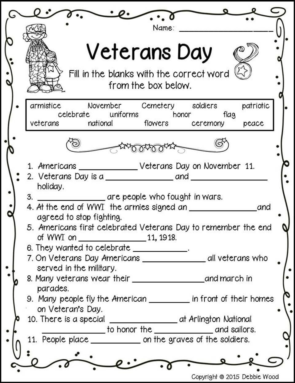 Free Printable Veterans Day Activities For Elementary Students inside Free Printable Veterans Day Worksheets For 2Nd Grade