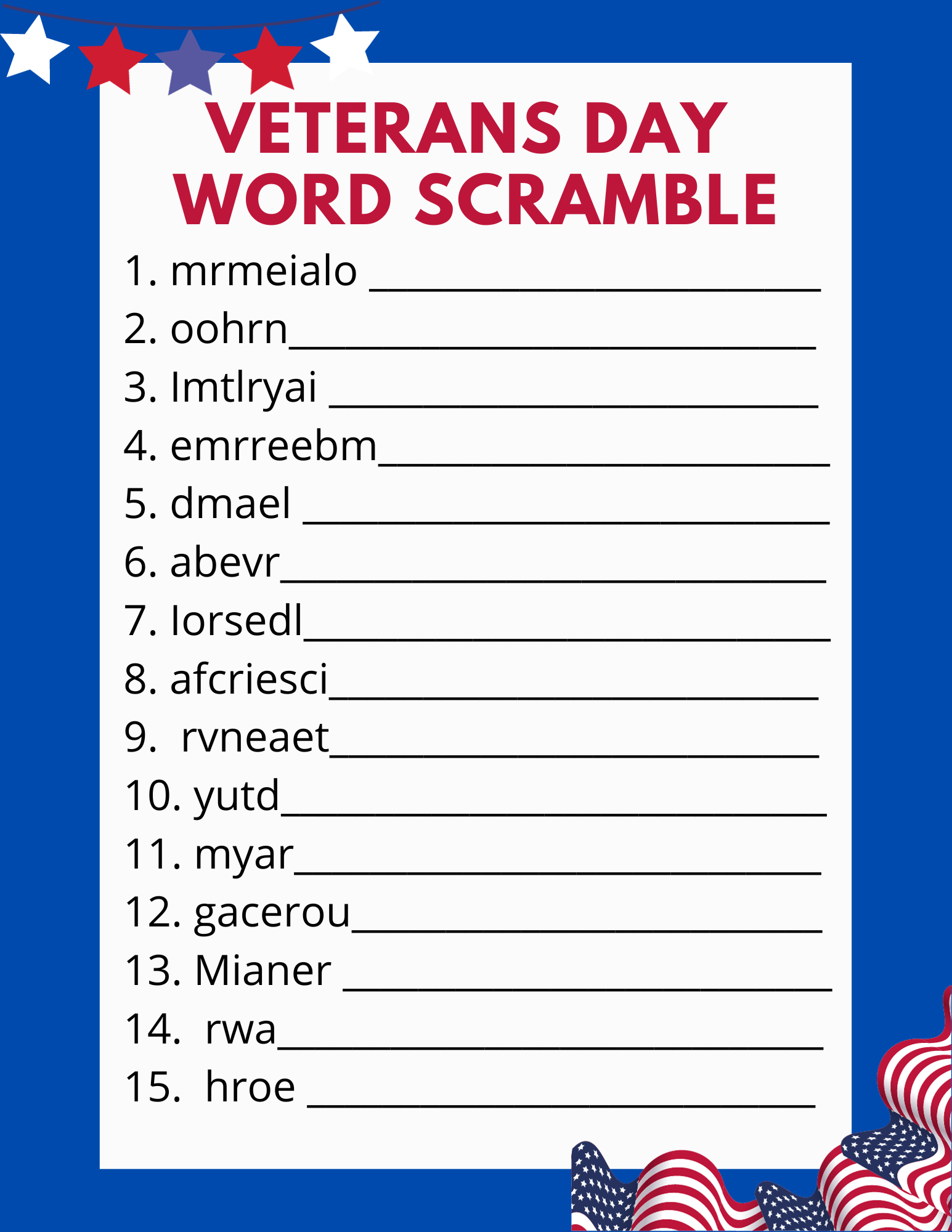 Free Printable Veterans Day Word Scramble - Classy Mommy regarding Veterans Day Printables For Elementary Students
