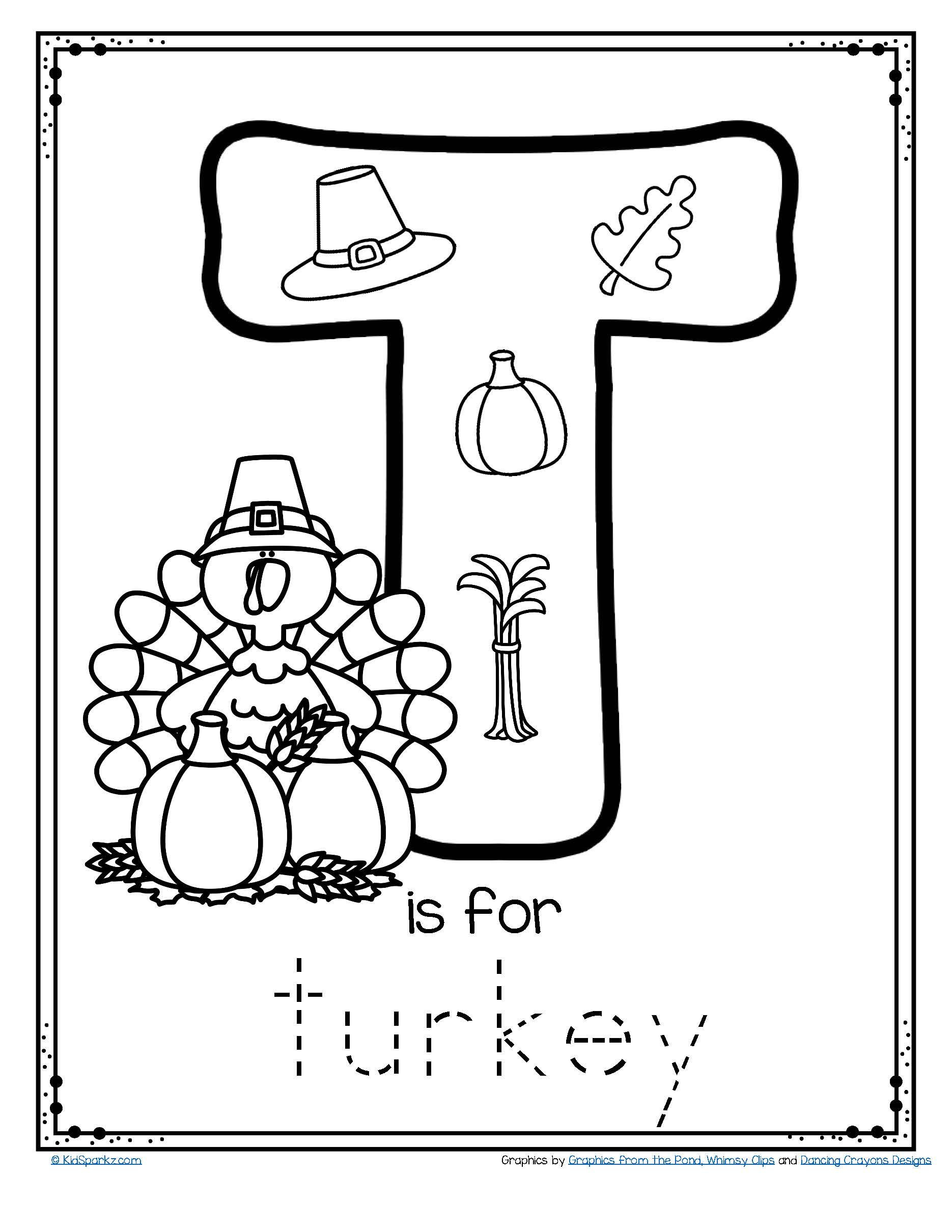 Free - T Is For Turkey Trace And Color Alphabet Printables For with T Is For Turkey Printable
