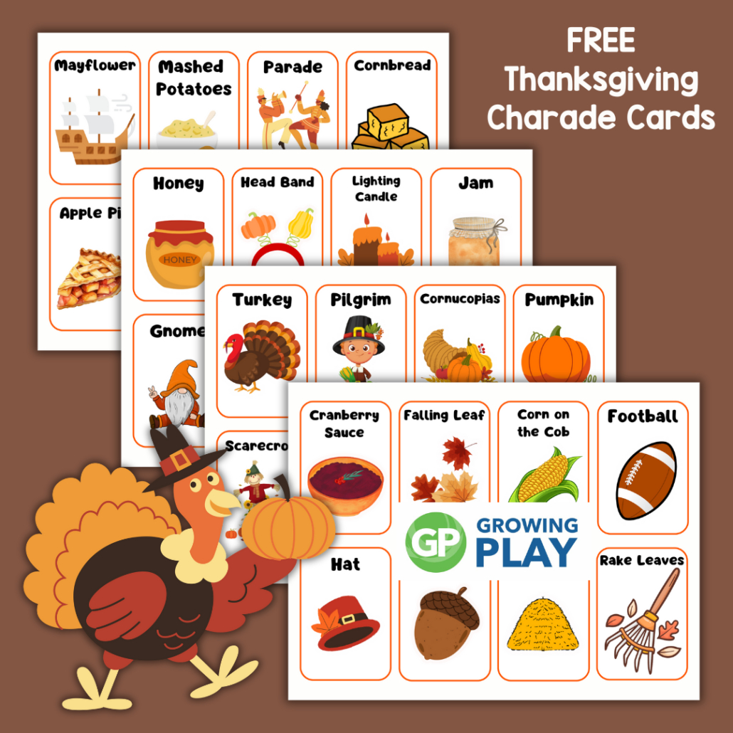 Free Thanksgiving Charades Printable - Growing Play with Free Printable Thanksgiving Charades