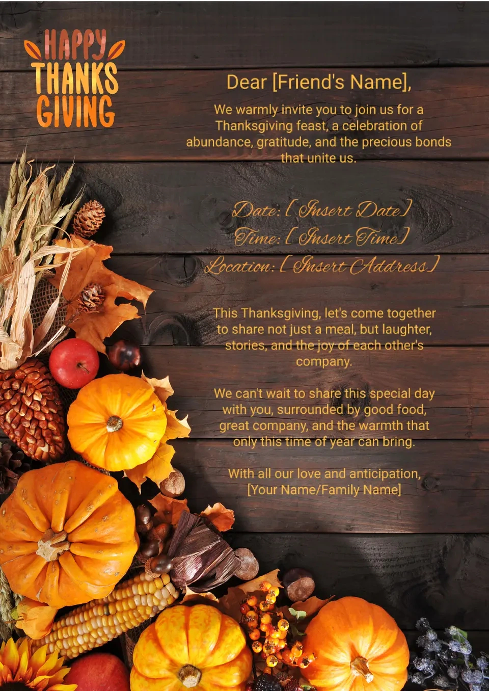 Free Thanksgiving Invitation Template For Google Docs intended for Thanksgiving Dinner Invitations Free Printable
