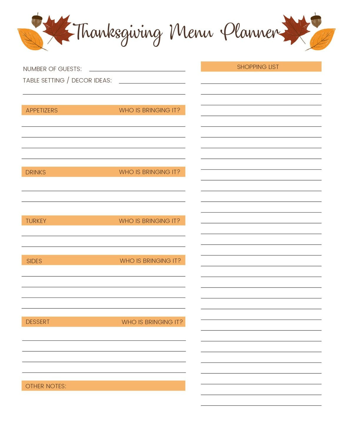 Free Thanksgiving Menu Template, Schedule + Tags | Lil&amp;#039; Luna with regard to Blank Printable Thanksgiving Menu Template