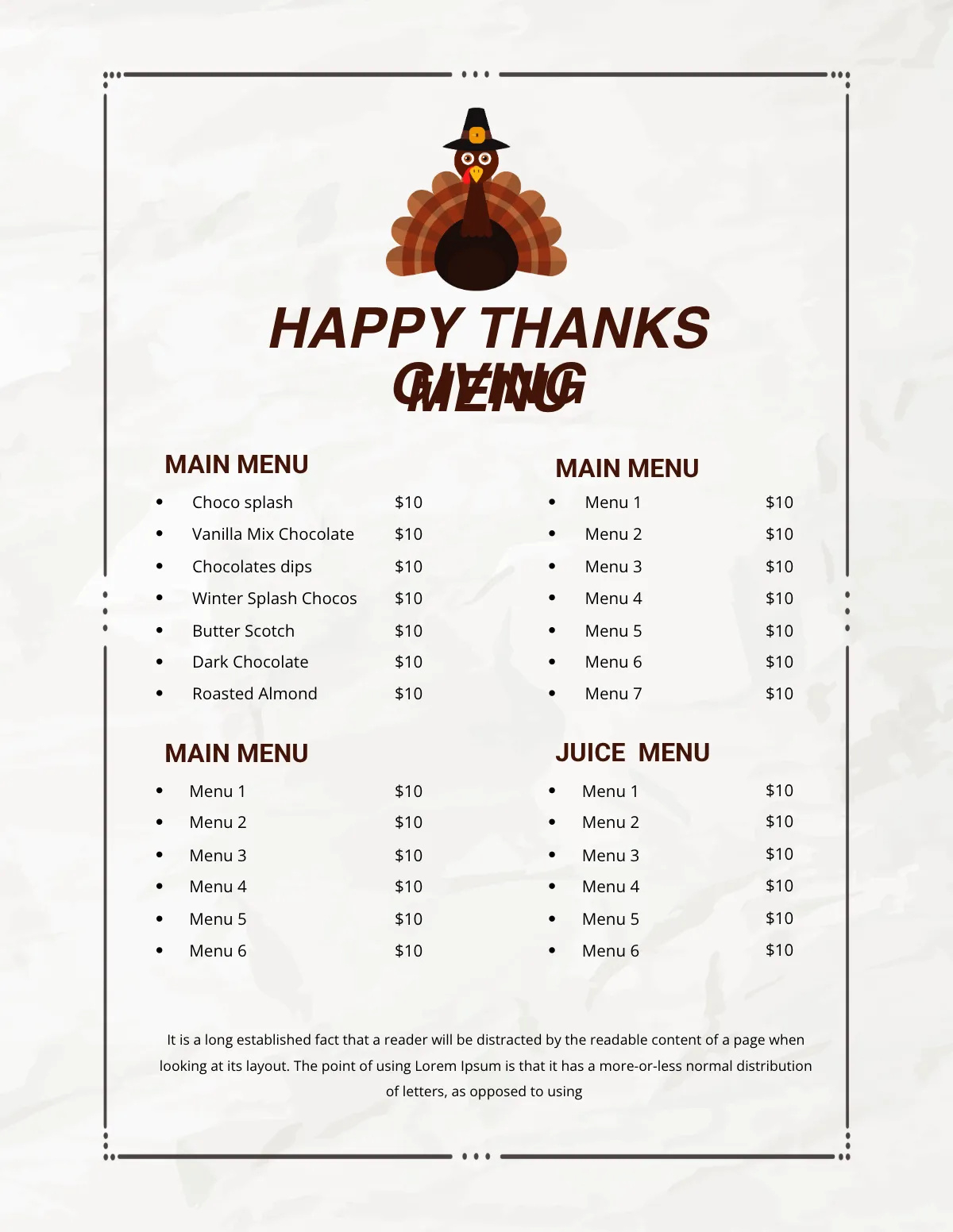 Free Thanksgiving Menu Templates, Editable And Printable for Free Online Thanksgiving Templates Menu